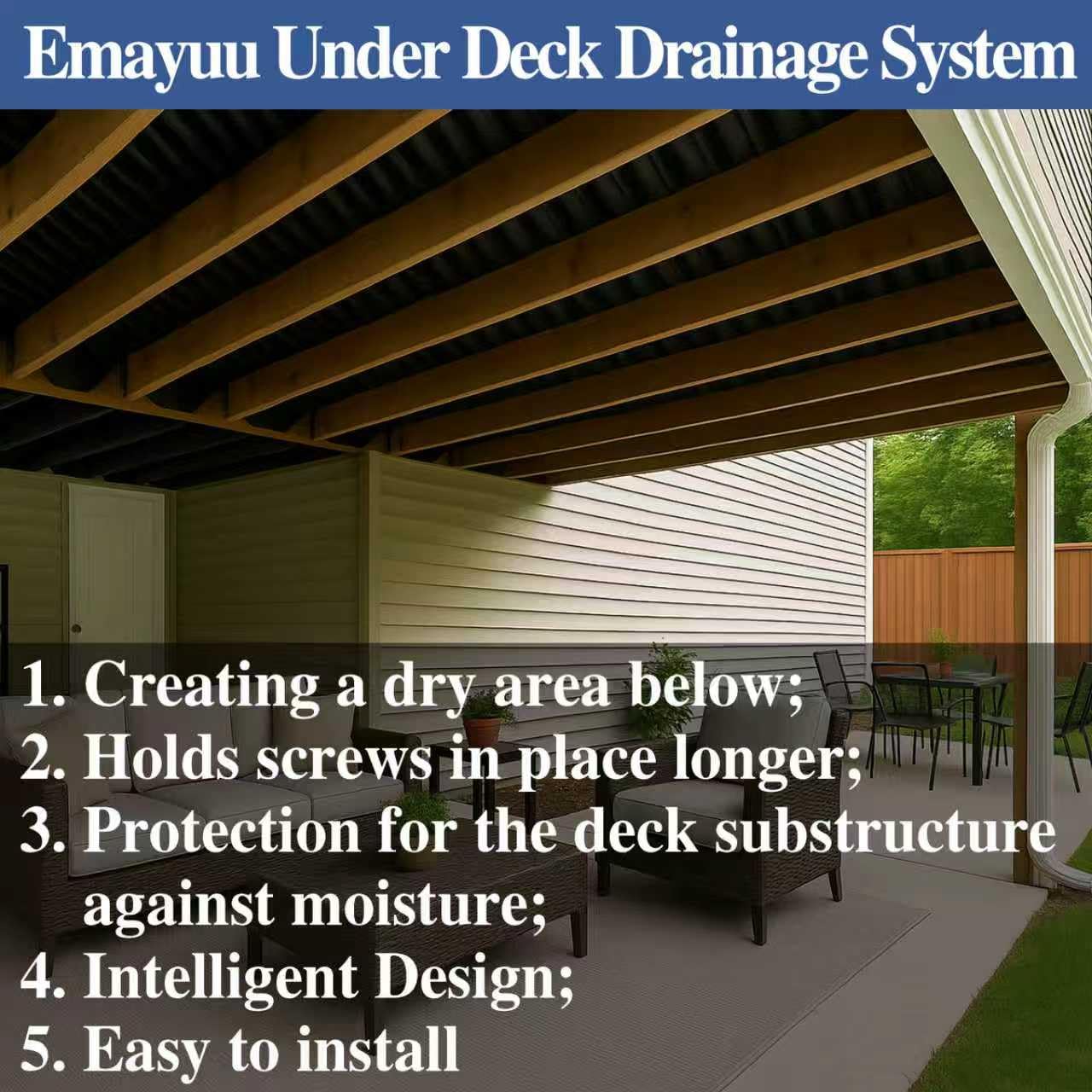 Emayuu 4PCS Black downspouts for Under Deck Drainage System, PE Deck downspouts Use for 12"&16" Joist Spacing DE01