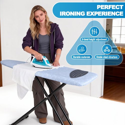 Ironing Board with Silicon Iron Mat Heavy Metal Frame Legs Iron Stand for Home, Laundry Room, Foldable Compact Ironing Board Wall Mount Hanger, Height Adjustable, 13x43in