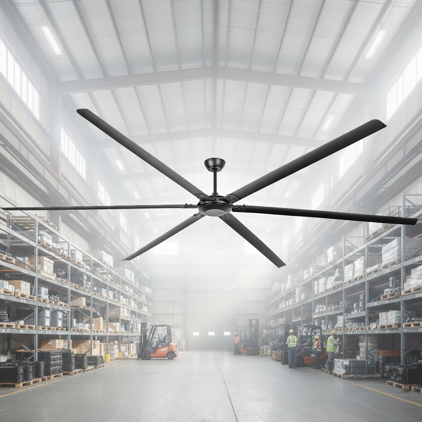 120 Inch Ceiling Fans without Lights Big Industrial Black Ceiling Fan for Shop Garage Gym, 6-Speed Reversible DC Motor Outdoor Ceiling Fans for Patios, Commercial Fan with Remote, 6 Aluminum Blades