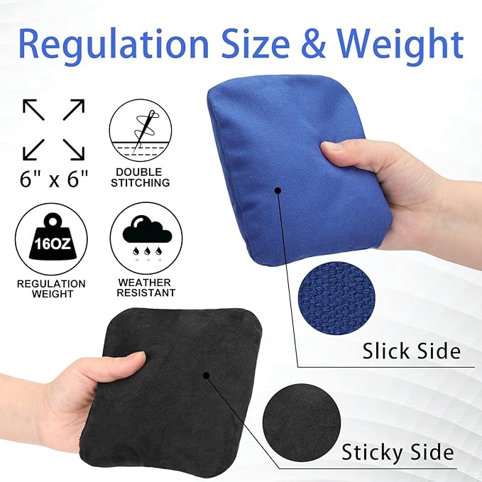 EunHo Dual Sided Cornhole Bags Regulation Set of 8 Professional Cornhole Bean Bags Slick and Stick for Tossing Game-All Weather