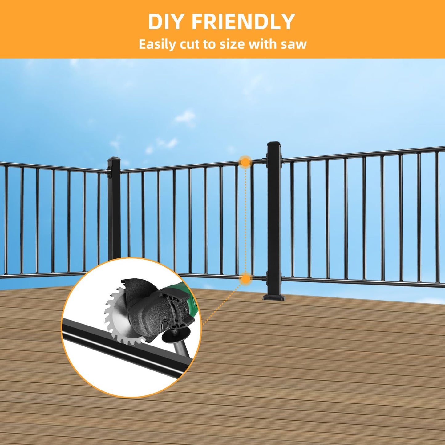 SunCrafts Heavy Duty Steel Deck Railing System, 2-Pack 38 in. H x 6 ft. W Galvanized Guardrail Deck Railing Kit with Black Powder-Coated Finish for Outdoor Decks, Porches & Balconies