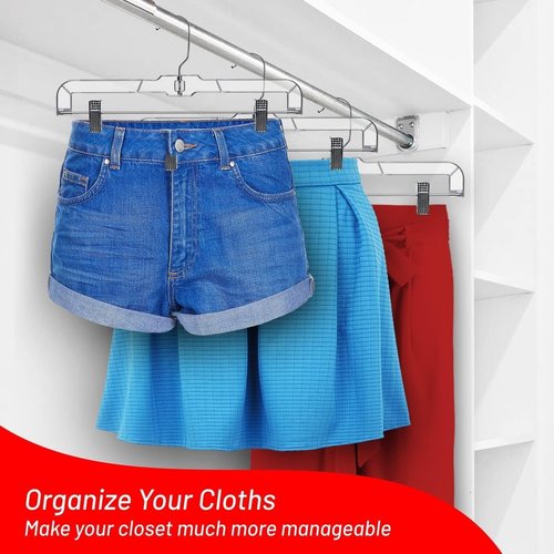 DEILSY™ Skirt Hangers - Non-Slip Pants Hangers with Adjustable Clips - Clear Plastic, Pack of 12