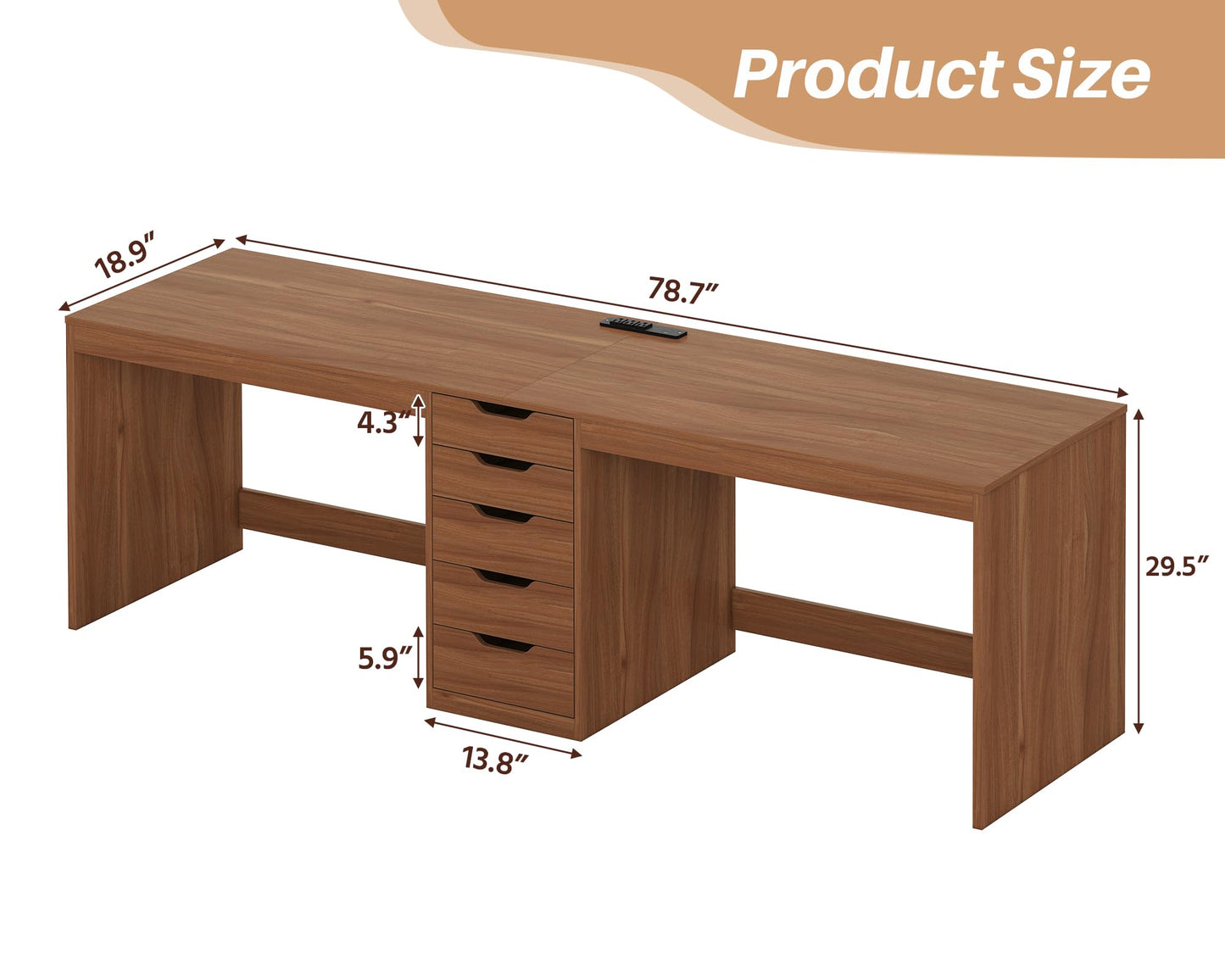 YOMILUVE 2 Person Desk with 5 Drawers and Power Outlets, 78.7 Inch Long Computer Desk with Storage File Cabinet, Two Person Home Office Double Desk with Storage, Brown
