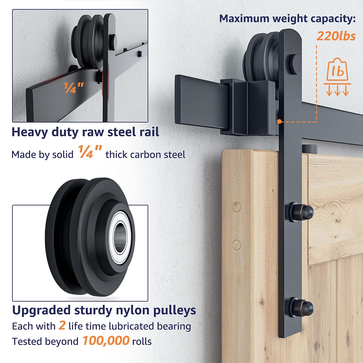 SMARTSTANDARD 8 FT Double Barn Door Hardware Kit - Heavy Duty, Smooth and Quiet Sliding Operation - Easy to Install with Step-by-Step Installation Instruction - Fits 24" Wide Door Panels