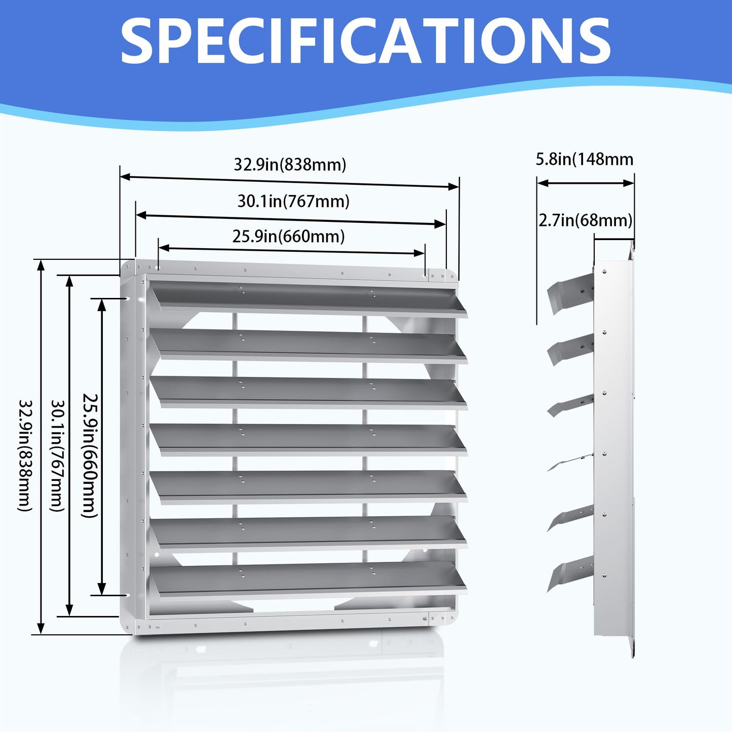 30 Inch Galvanized Shutter Exhaust Louver Vent, Automatic Gravity Shutter Louver Vent for Home Attics, Workshops, Barn, Greenhouse (Motor&Blades are not Included)