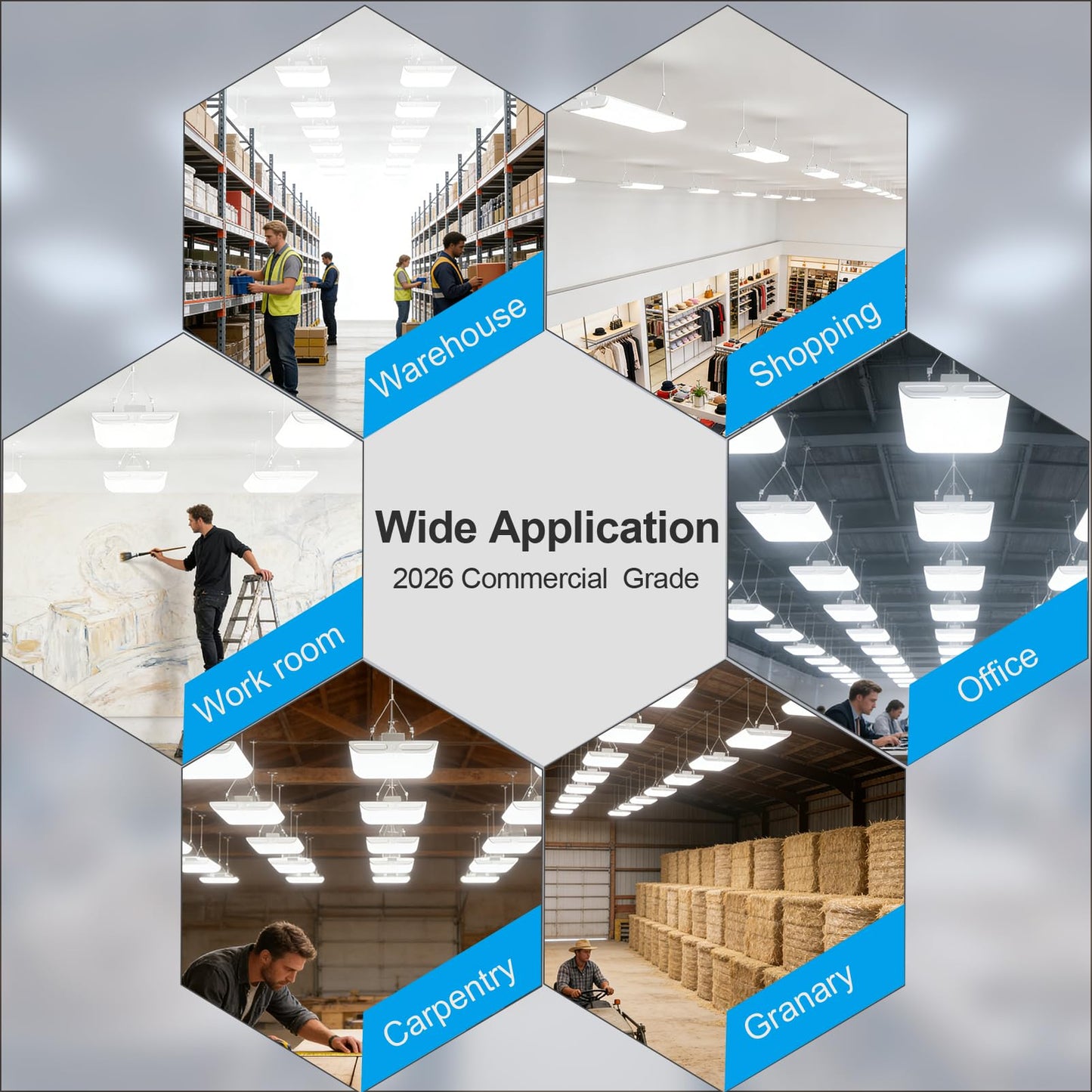 Lightdot 4FT LED High Bay Shop Lights with Flush/Suspended Mount, 265W [Eqv.1000W] 5000K 100-277V Commercial Lighting for Garage Workshop - 25-40FT Ceiling, Covers 3000 Sq.ft, UL Complied, 2Pack