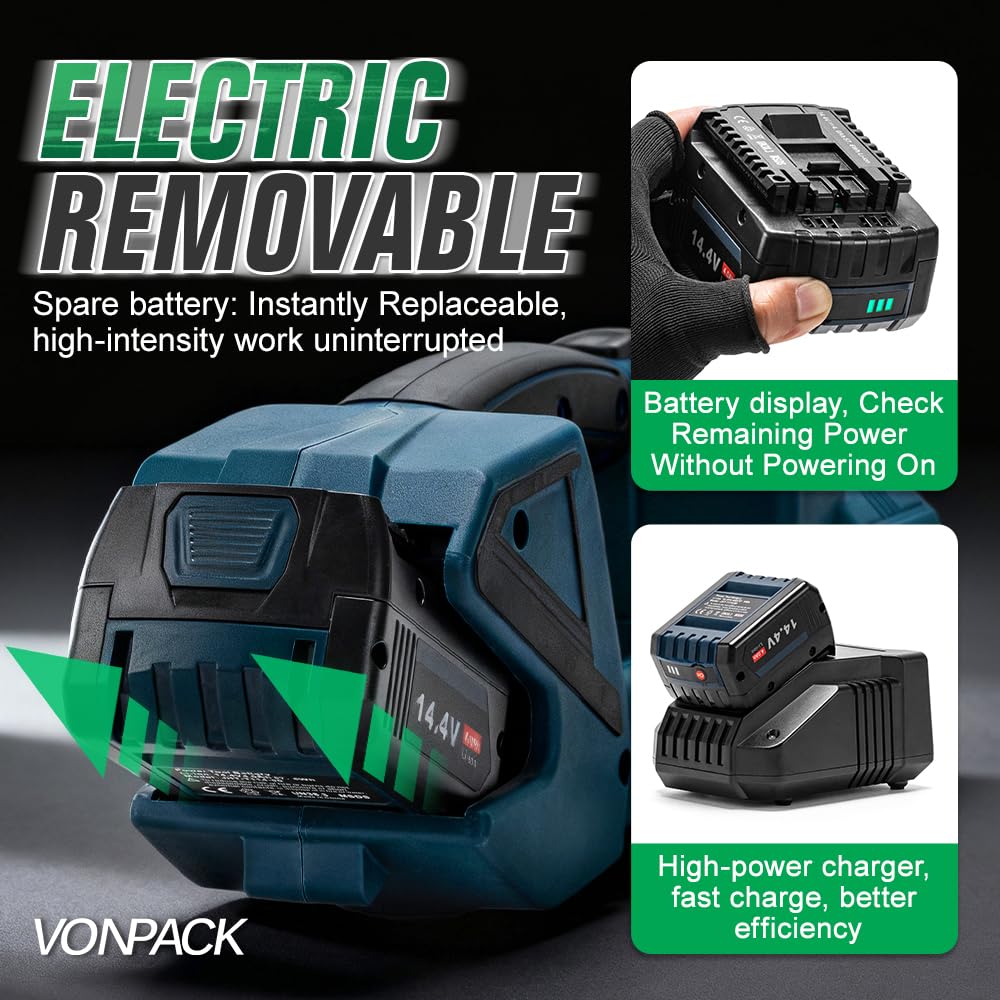 VONPACK V2 Electric Handheld Strapping Tool with 4000mah Battery and LED Digital Display,0.5"-0.63"(13-16mm) PP PET Automatic Strapping Packing Machine Tensioner for Banding Pallet Box Carton Wood