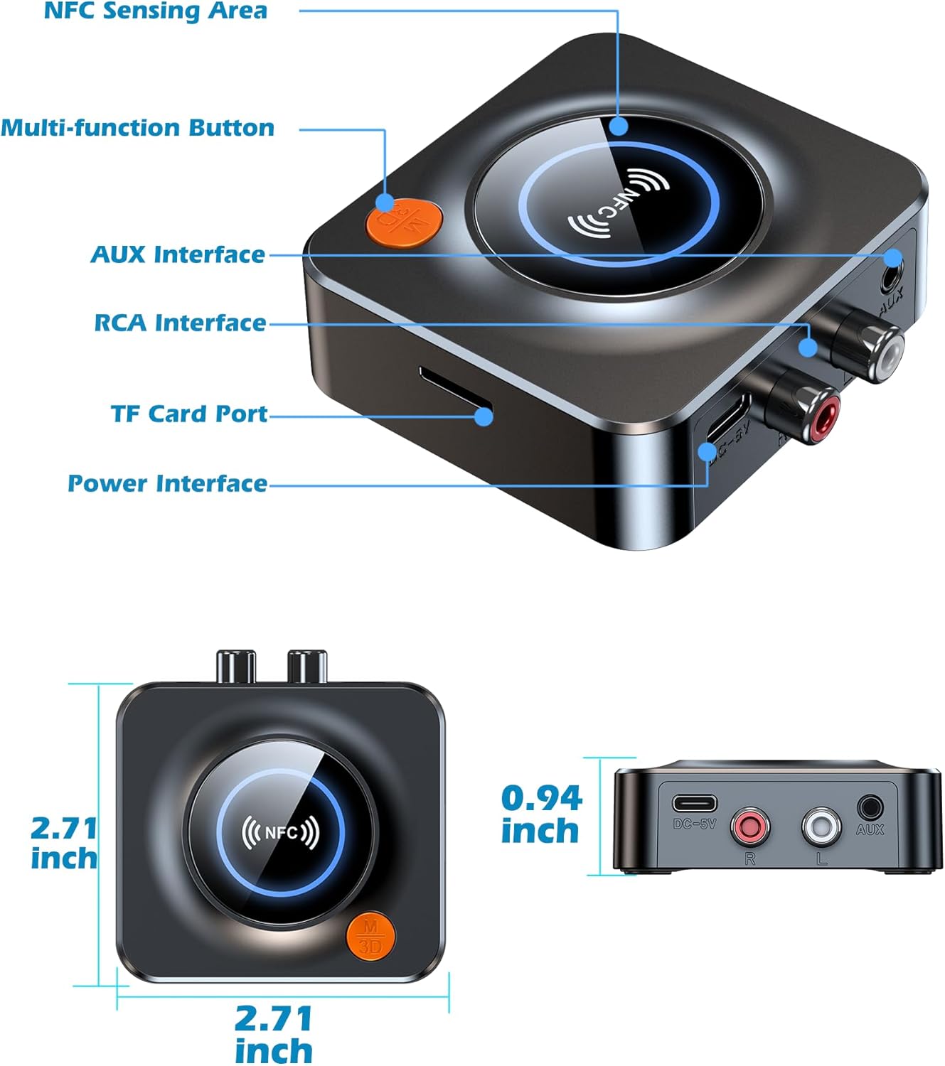 KAIY Bluetooth Receiver for Home Stereo, AUX RCA to Bluetooth Adapter for Old Speakers, NFC Wireless Audio Receiver