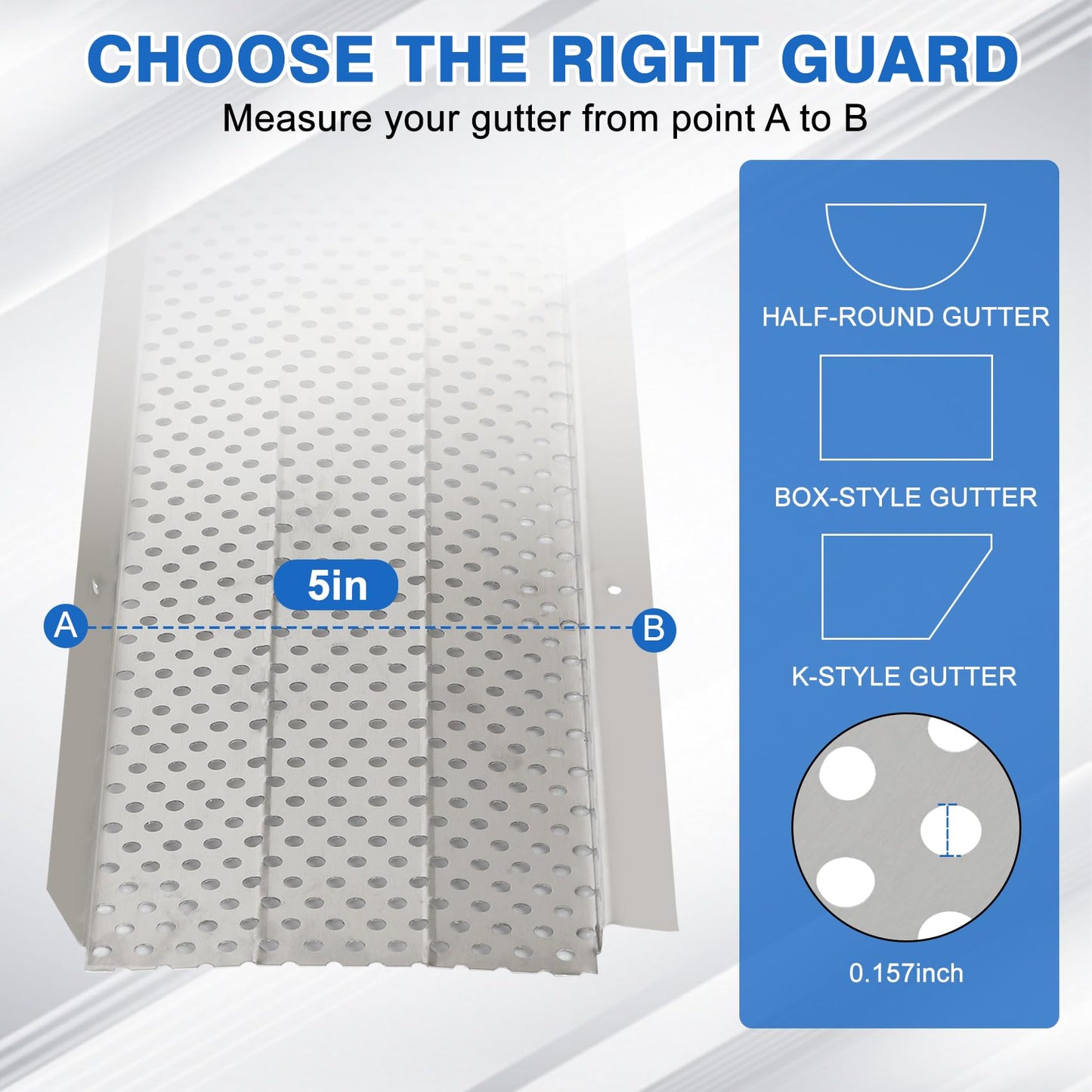 5 Inch Gutter Guard – (Mill Finish，52 PCS-200 Feet Total Length) Premium Aluminum Leaf Protection for Roof Gutters, Heavy-Duty DIY Easy Install, Clog Prevention for Leaves & Debris