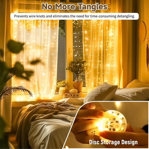 HXWEIYE 300LED Fairy Twinkle String Lights - 9.8x9.8Ft USB Curtain Lights with Remote & Timer | Warm White