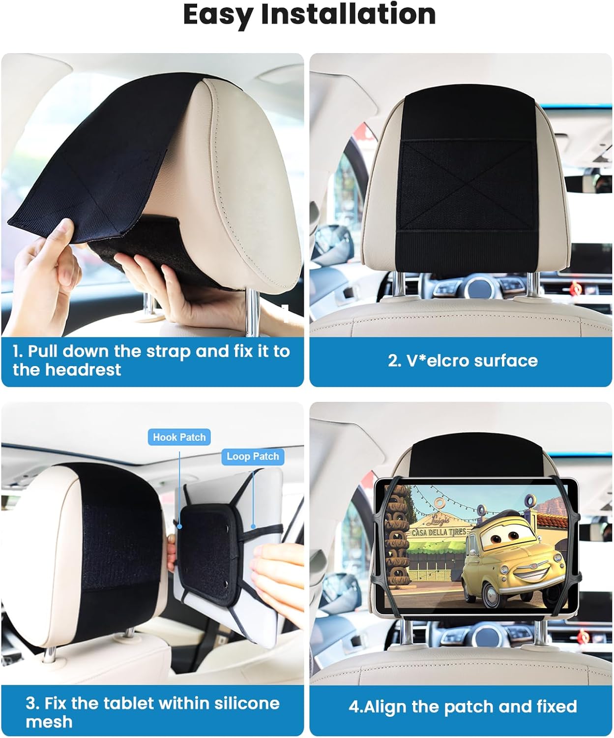 WONNIE 7-12.9'' Tablet Holder for Car, Upgraded iPad Holder for Car Mount Headrest, iPad Mount Back Seat for Kids