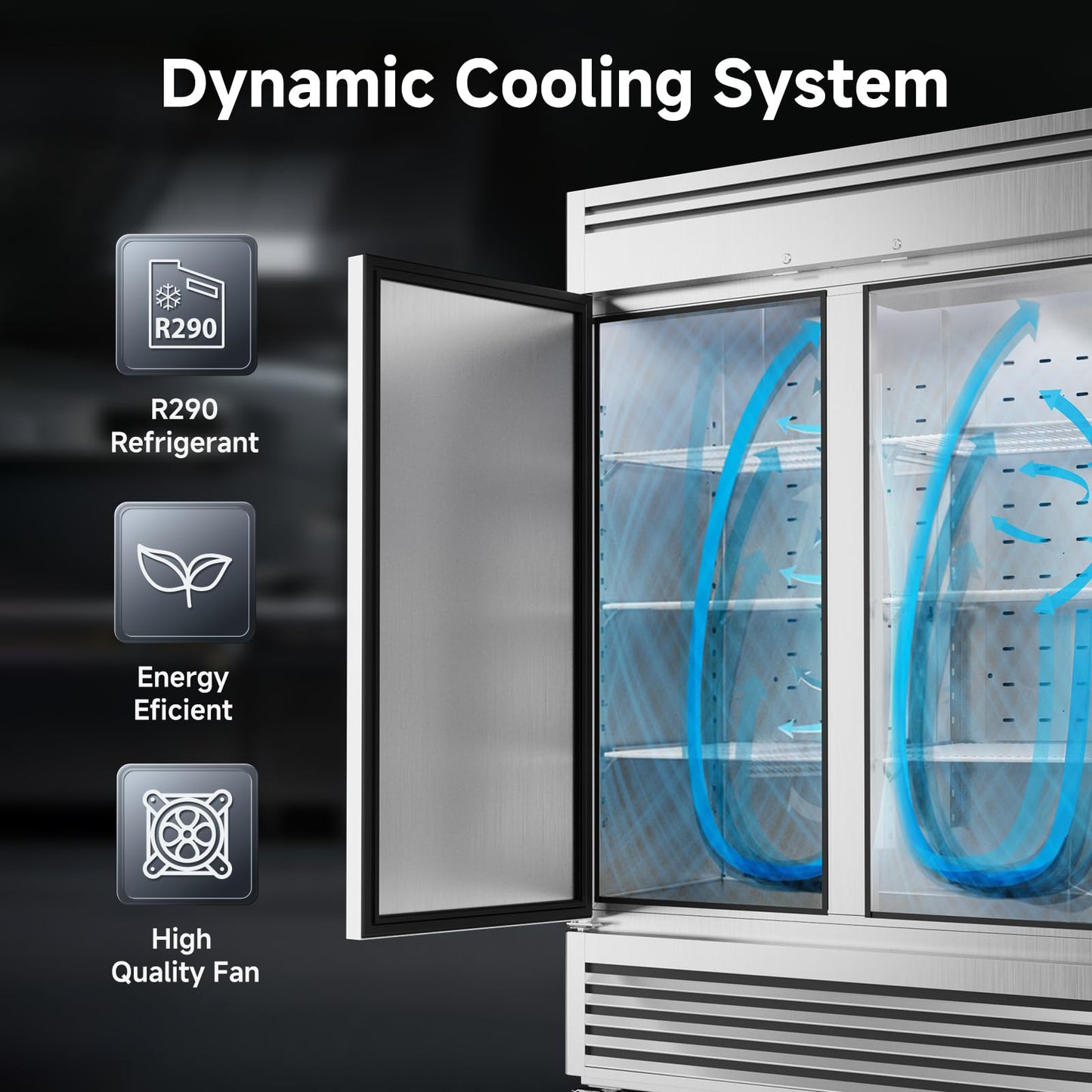 Coolake 82" Commercial Reach-in Freezer 3 Solid Doors, 72 Cu.ft Stainless Steel Fan Cooling Upright Freezer 12 Adjustable Shelves, Commercial Freezer for Restaurant Kitchen Grocery Store Prep Area