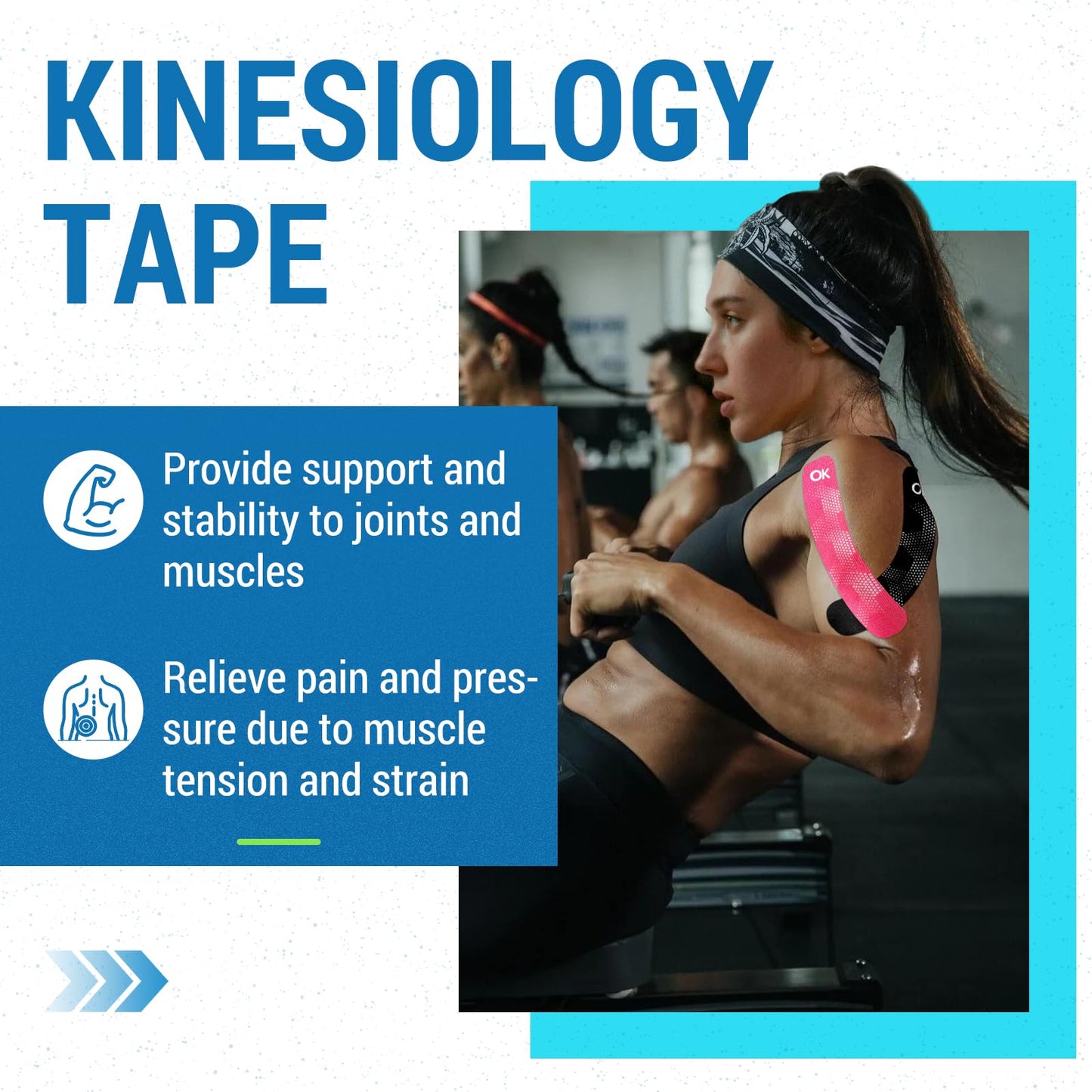 OK TAPE Synthetic Kinesiology Tape Precut Strips, Waterproof Elastic Athletic Tape for Pain Relief & Muscle Support, Reflective Design, 2in×16.4ft Roll, 20 PCS -Purple