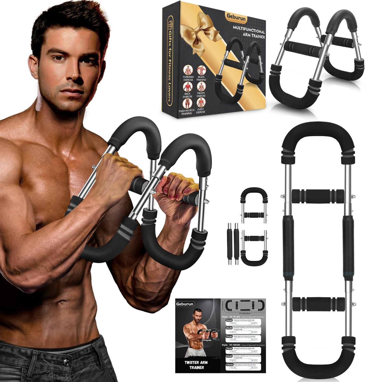 Twister Arm Trainer, 20-70 lb Adjustable Chest Workout Equipment, Gifts for Men Women, Forearm Strengthener Arm Exercise Equipment Ideas Gifts for Dad Husband, Chest Trainer for Home Workout Equipment
