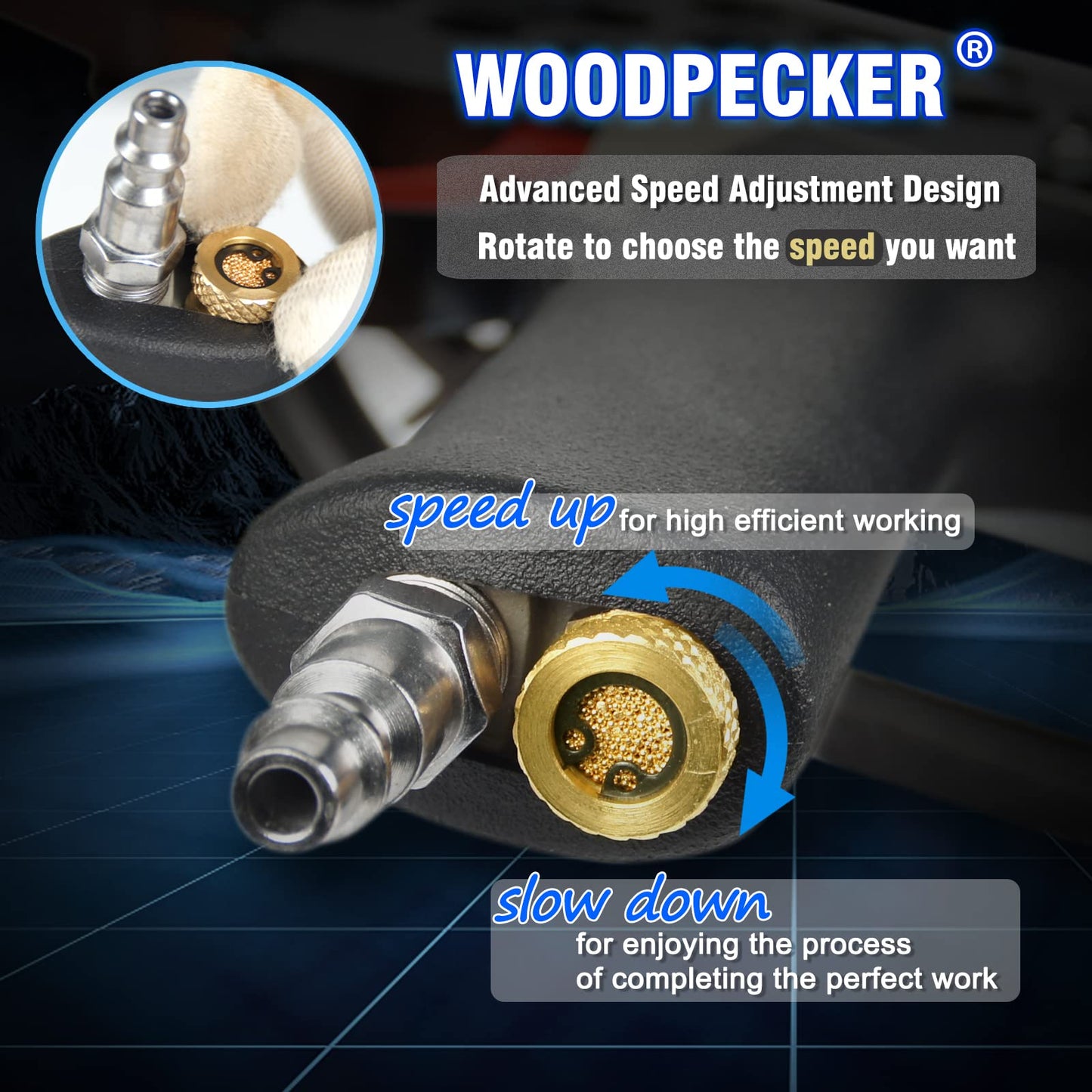 Woodpecker #C-7EFR 15 Gauge Pneumatic Hog Ring Staple Gun, New Adjustable Speed Generation 3/4-Inch Inner Crown Air Power C Ring Stapler, 4.8-8.0mm Closure Diameter Hog Ring Plier for Spring Mattress