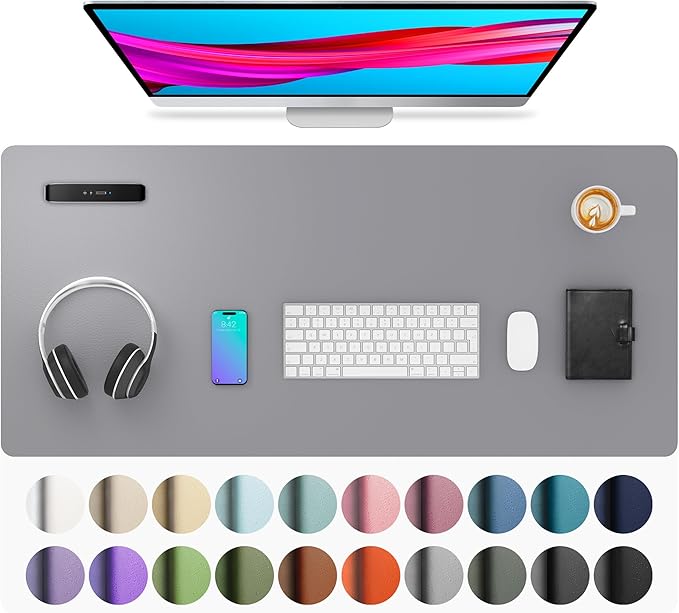 Aothia Leather Desk Pad Protector, Mouse Pad, Office Desk Mat, Non-Slip PU Leather Desk Blotter, Laptop Desk Pad, Waterproof Desk Writing Pad for Office and Home (36" x 17", Light Grey)