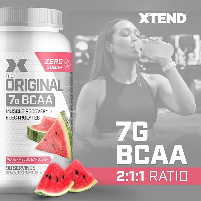 Xtend Original BCAA Powder, 7g BCAAs and 2.5g L-Glutamine for Muscle Recovery Hydration and Lean Muscle, Sugar Free Intra and Post Workout Drink with Electrolytes, Watermelon Explosion, 30 Servings