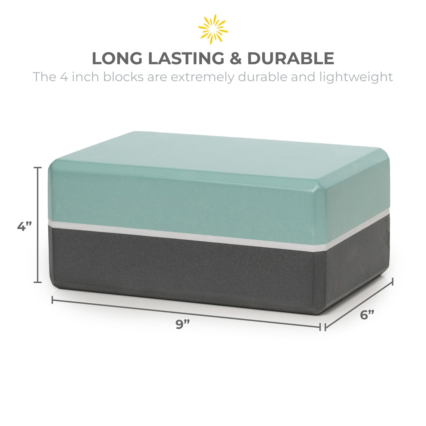 Sunshine Yoga 4" Striped Yoga Block, 10 Pack Bulk EVA Foam Yoga Blocks, Firm and Supportive Yoga Brick, Balance Foam for Stretching, Pilates, and Workout, 4" x 6" x 9", Smoky Sage