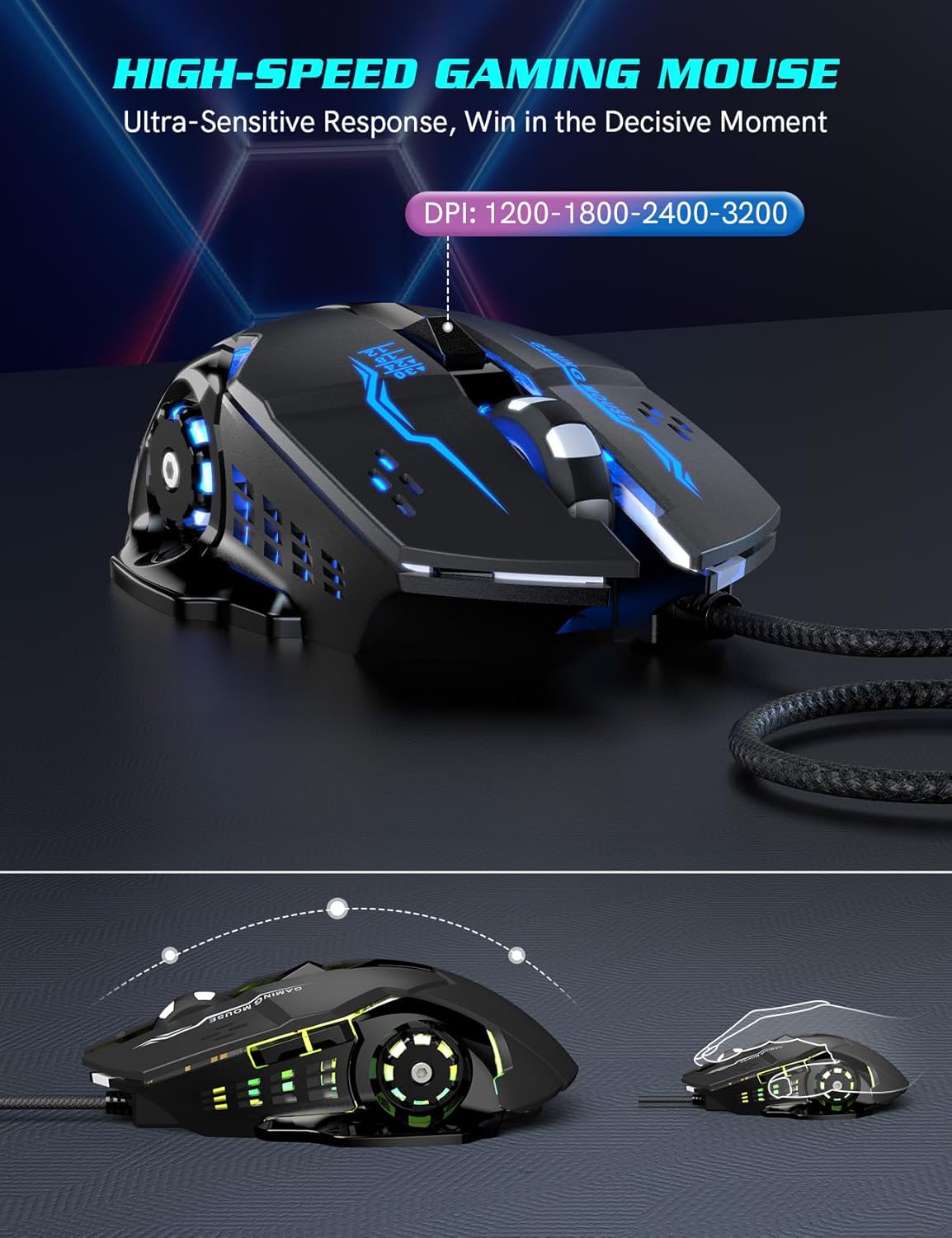 Trueque 14 26-Key Gaming Keyboard and Mouse Combo - RGB Backlit Lighting Effects, USB Wired Computer Keyboard