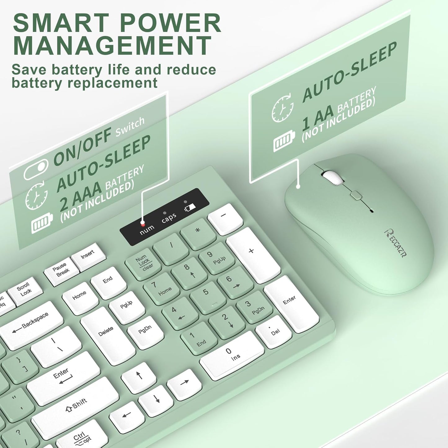 RECCAZR 2.4GHz Wireless Keyboard and Mouse Combo, Full-Sized Wireless Keyboard and Adjustable DPI Mouse, USB Receiver