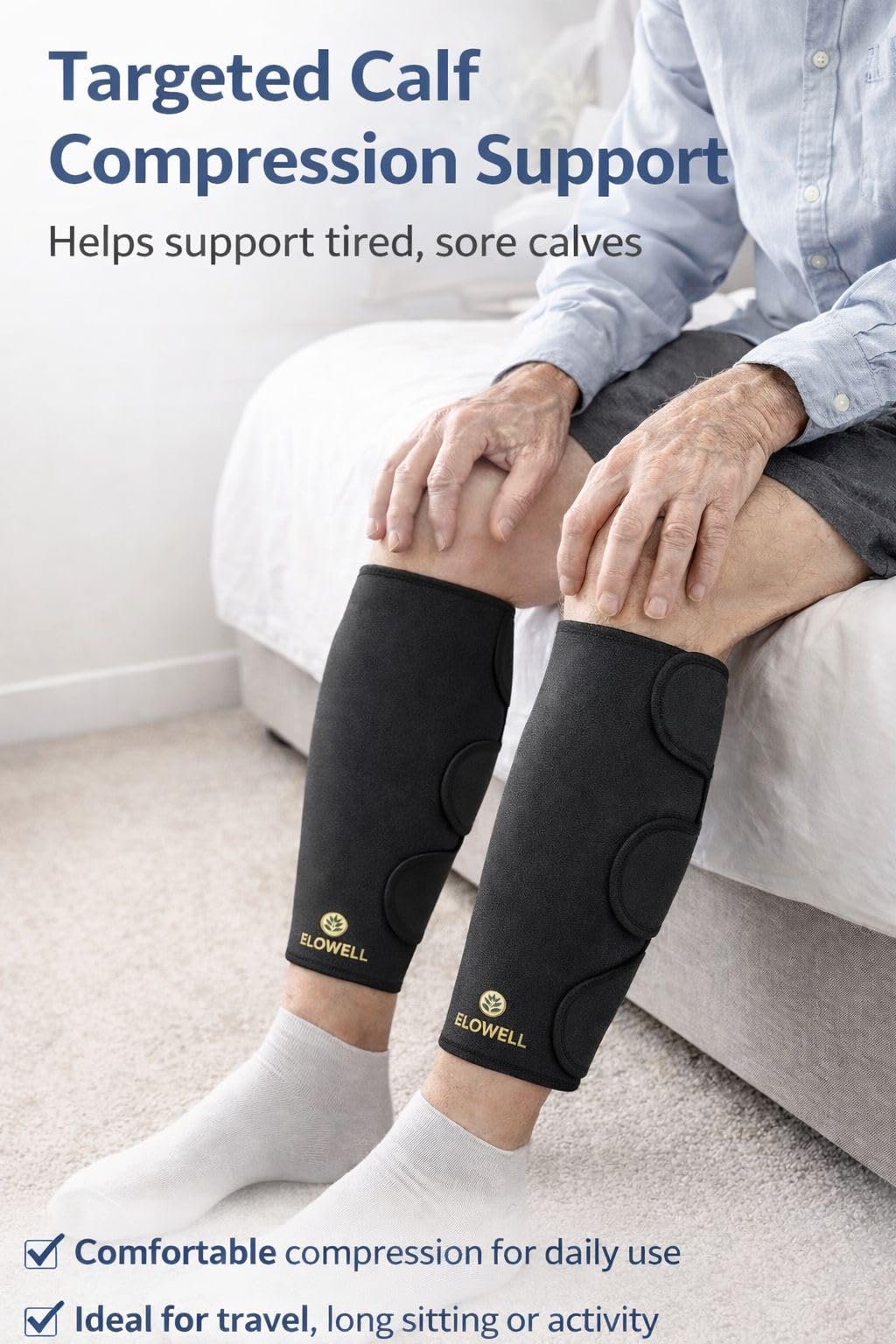ELOWELL Calf Compression Sleeve - Neoprene Support wrap for shin splints, Calf Pain Relief, Running & Gym - Adjustable Leg Brace for Men & Women