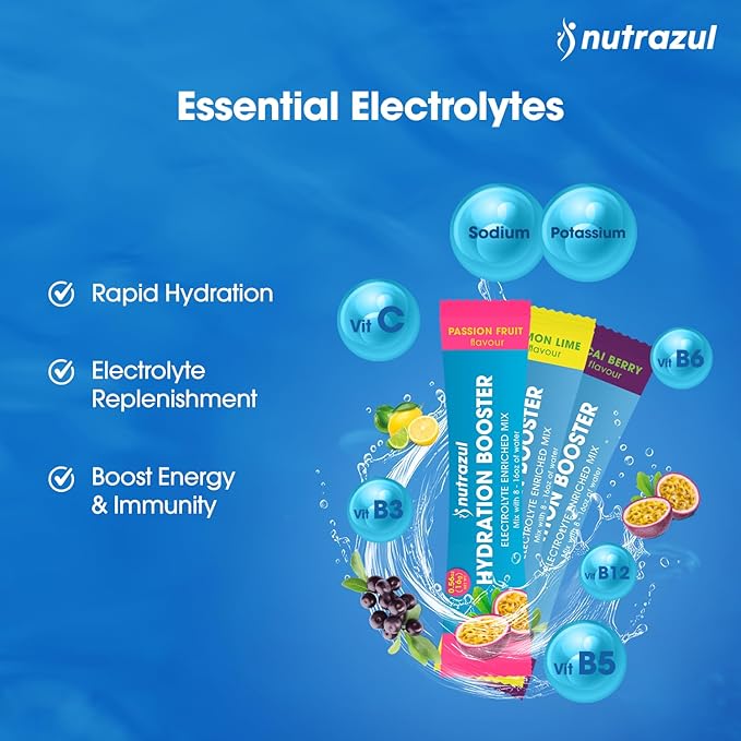 nutrazul Hydration Booster | Supports Rapid Hydration | Electrolyte Enriched Mix | No Artificial Sweeteners | Passion Fruit Flavour| Vegan, Gluten-Free, Non-GMO | 90 Sticks