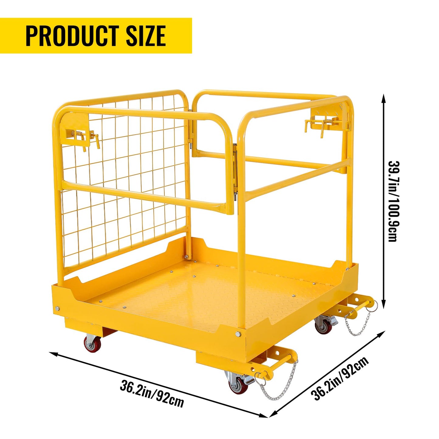Migoda Forklift Safety Cage 36 x 36 inches, 1200 lbs Capacity Man Basket, Folding Work Platform with 4 Wheels, Collapsible Cage Lift Basket for Aerial Jobs