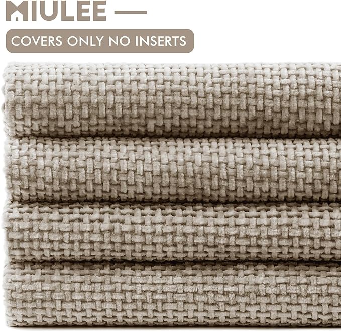 MIULEE Pack of 4 Couch Throw Pillow Covers 18x18 Inch Khaki Soft Decorative Chenille Pillow Covers Farmhouse Accent Cushion Covers for Boho Home Decor Sofa Bedroom Living Room