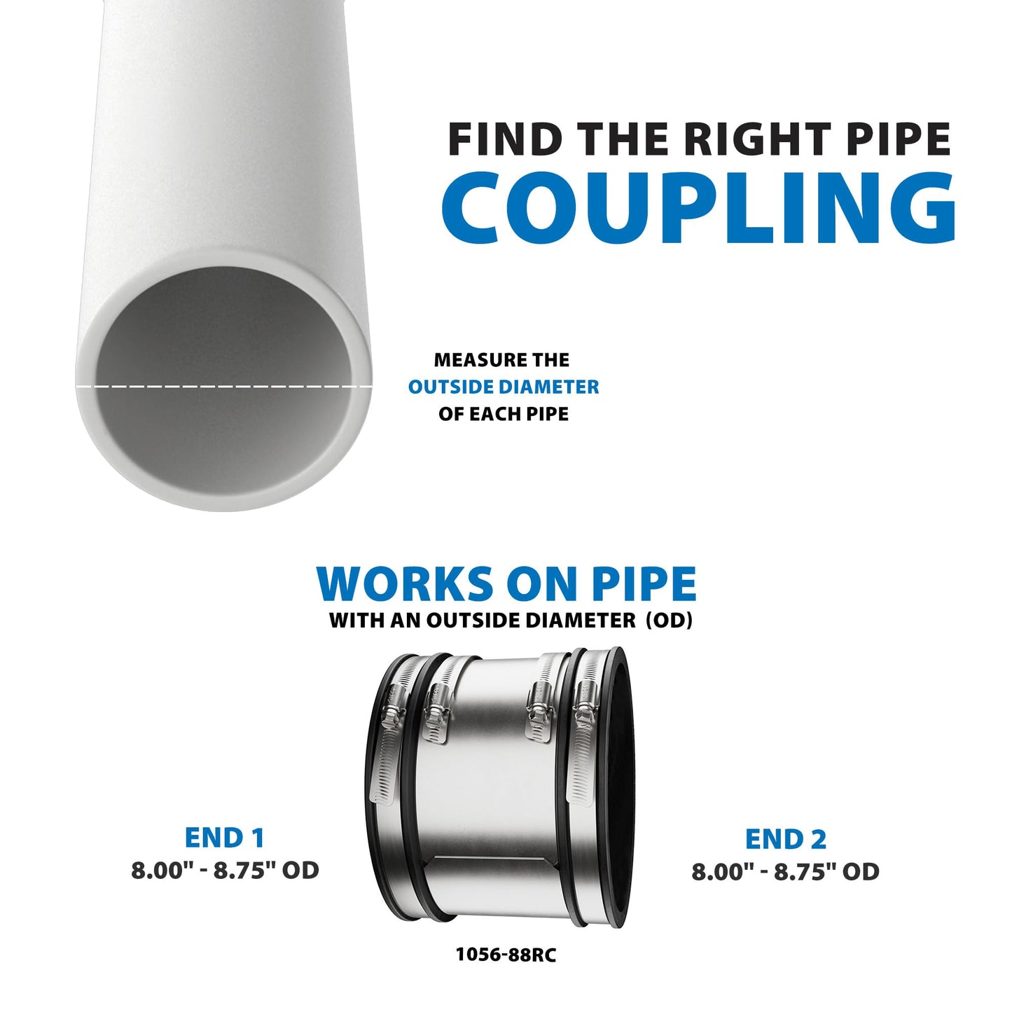Fernco 1056-88RC Shielded PVC Pipe Coupling for Cast Iron, Plastic or Steel to Cast Iron, Plastic or Steel Plumbing Connections