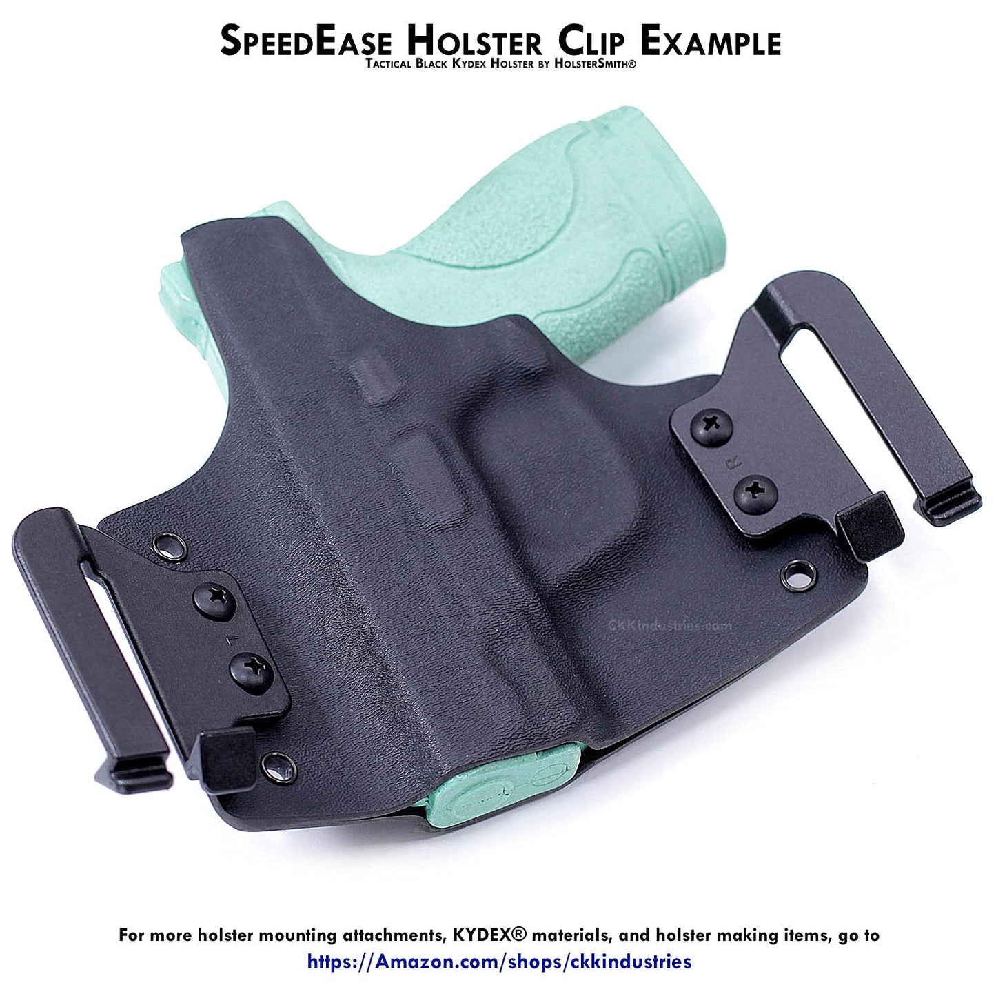 HolsterSmith Holster Belt Clips - SpeedEase Design - (Fits 1.50 inch Belts) - USA Made - Black - (with Mounting Hardware) - (1 Pair) - for Holster Making & Hobby