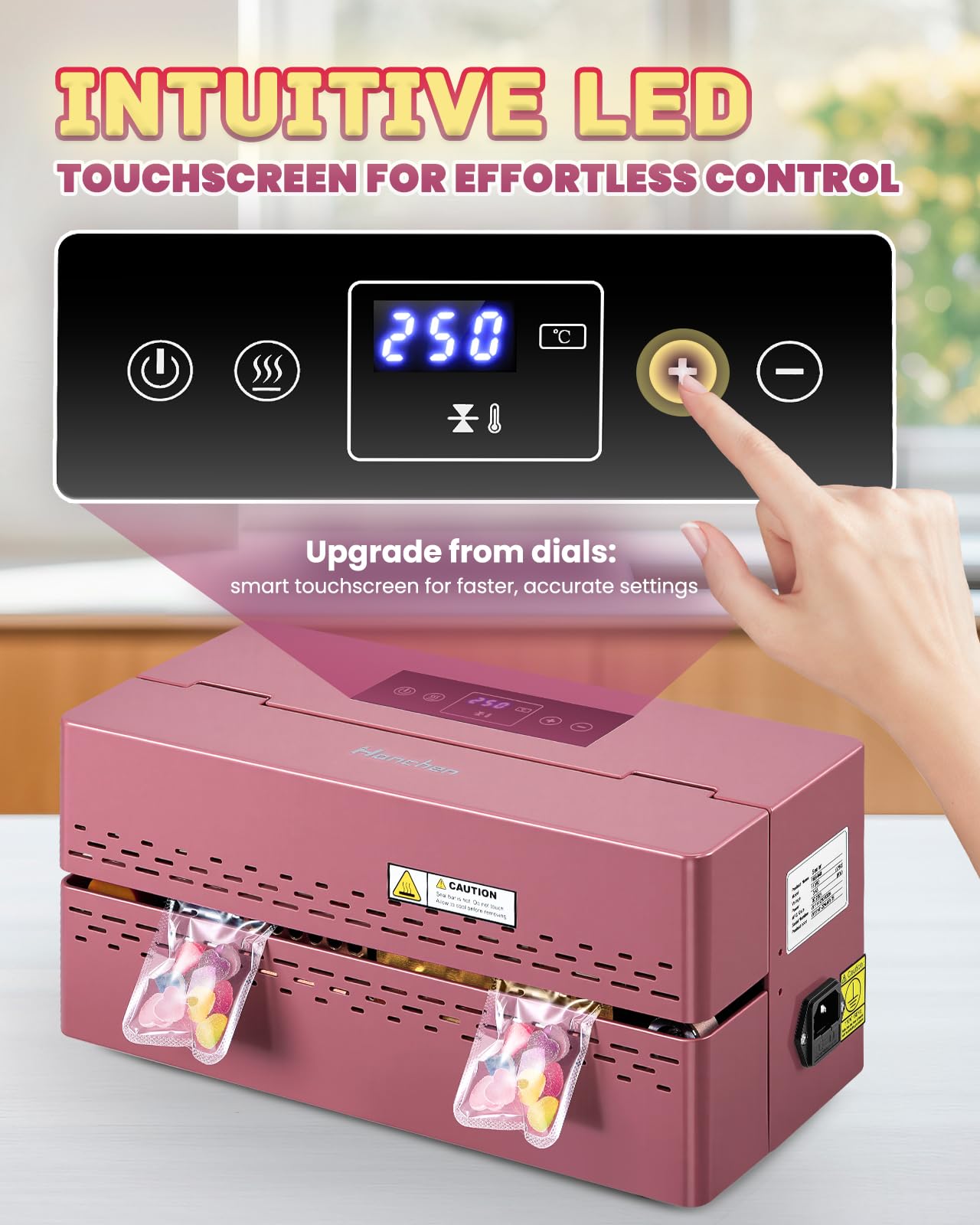 Commercial Heat Sealing Machine, Automatic Continuous Band Sealer | 32-482°F Adjustable with Smart LED Touchscreen | Fast, Quiet & Safe for Home Kitchen, Bakery, Food Storage & Snacks Packaging