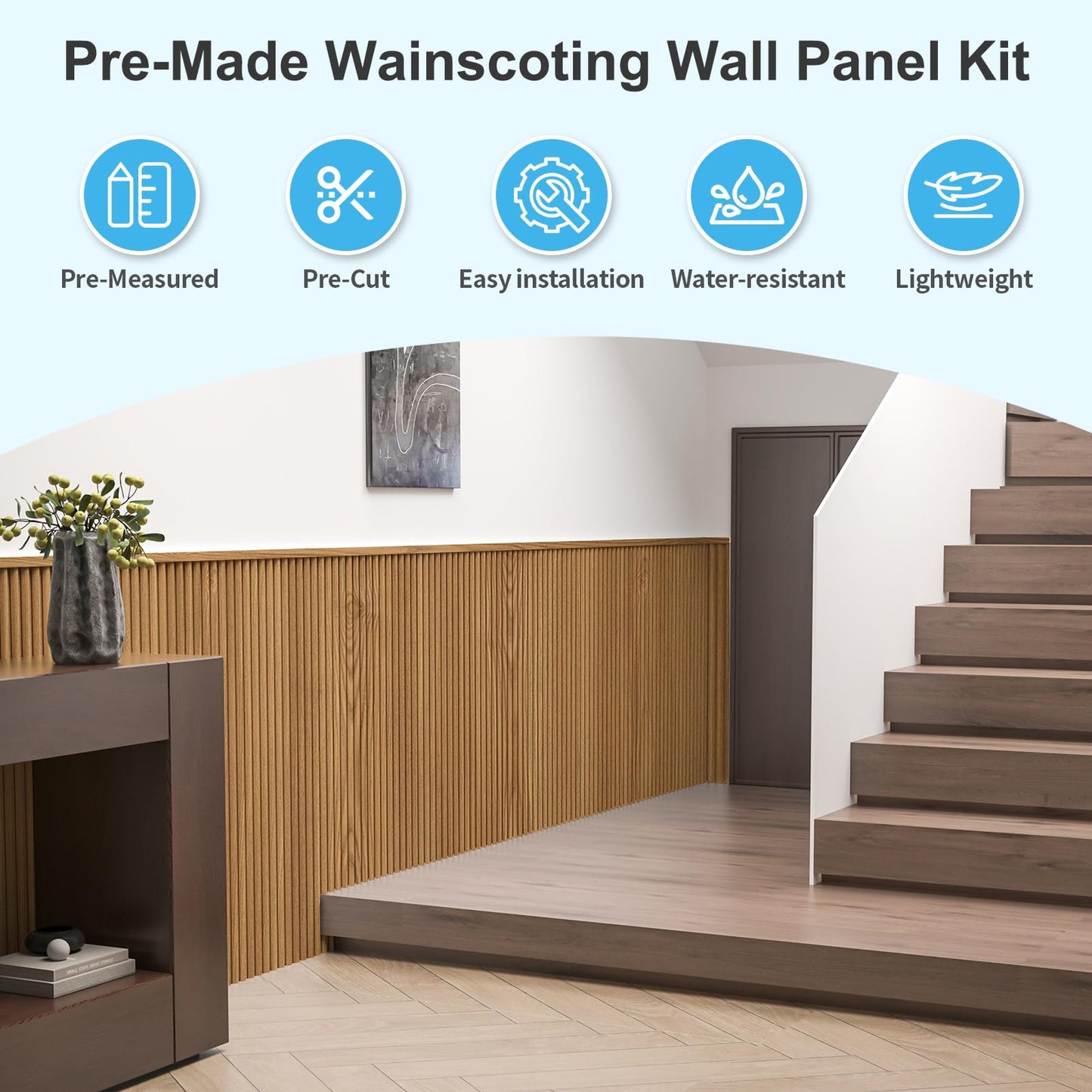 Art3d Wainscoting Panels, Beaded Polystyrene Wall Board for Interior Wall Décor, 79.3“ Wide X 40.7 high, Covers 22.38 sq.ft, Teak