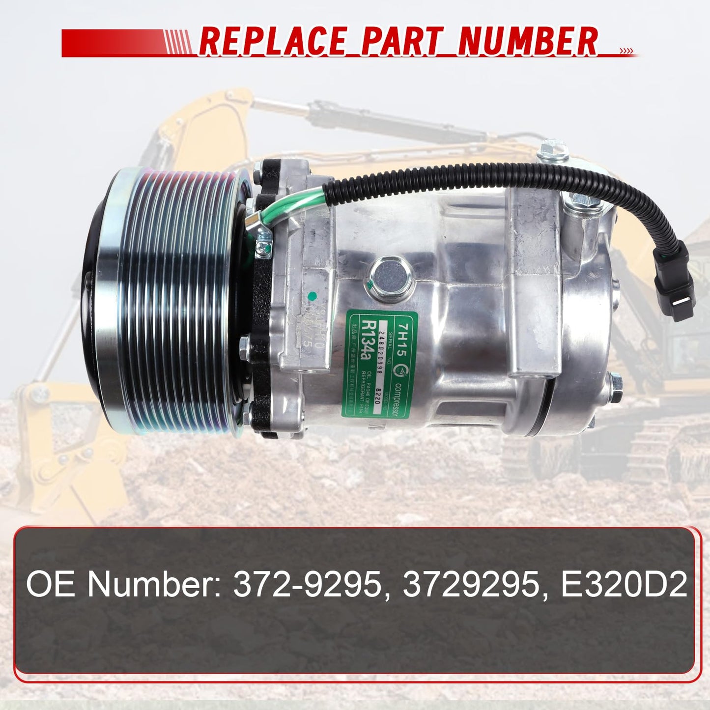 Worldthump AC Compressor, E320D2 372-9295 3729295 Air Conditioning Compressor Replacement for Caterpillar Excavator 320E 320D 329E 324E 320D2 323D2 329E 323F 330F