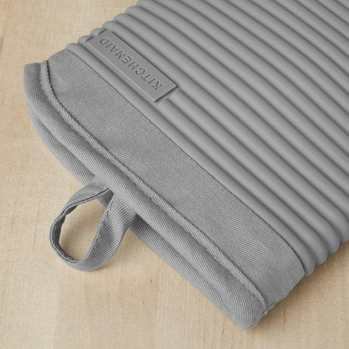 KitchenAid Ribbed Silicone Oven Mitts - 2-Pack Set, 7.5"x13", Heat Resistant, Grey