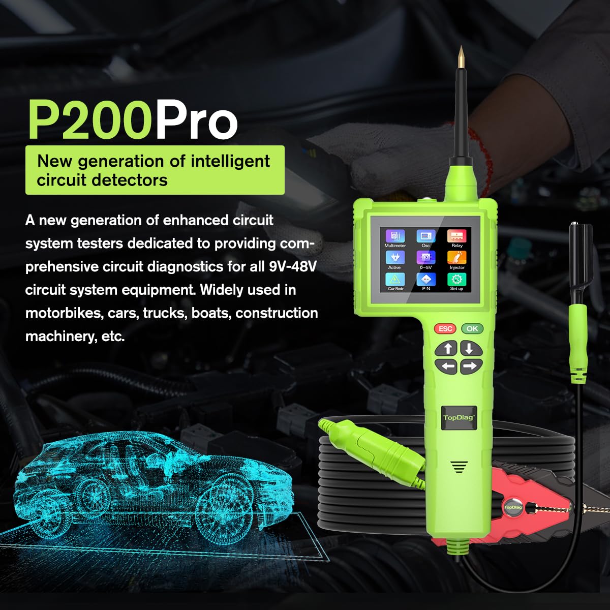TopDiag P200 Pro Automotive Electric Circuit Tester Power Probe,Supports All Vehicle Electrical Systems(P200 Pro)