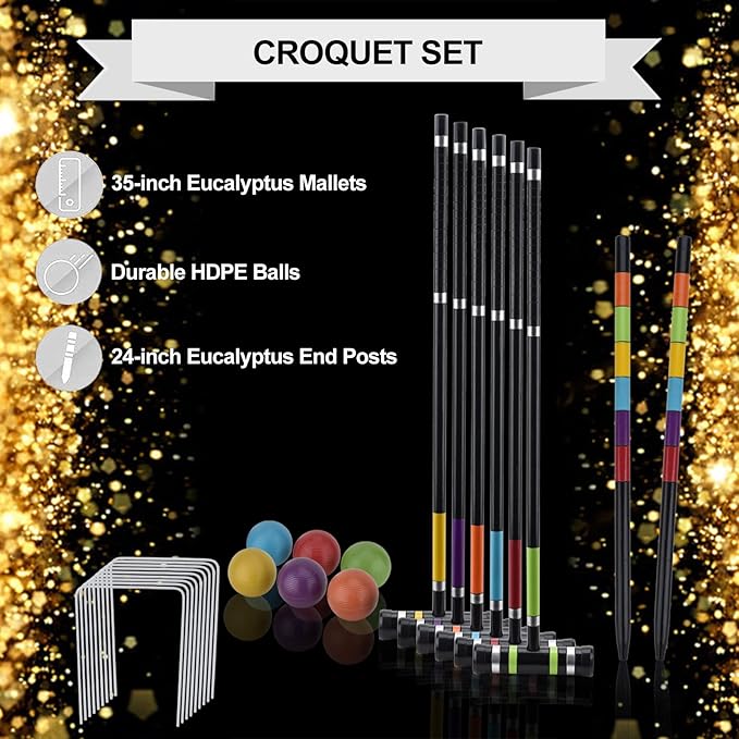 [6 Players] Premium Croquet Set 35'' for Families, Croquet Set with Carrying Bag for Yard Outdoor Lawn Backyard Games for Kids Adults All Ages