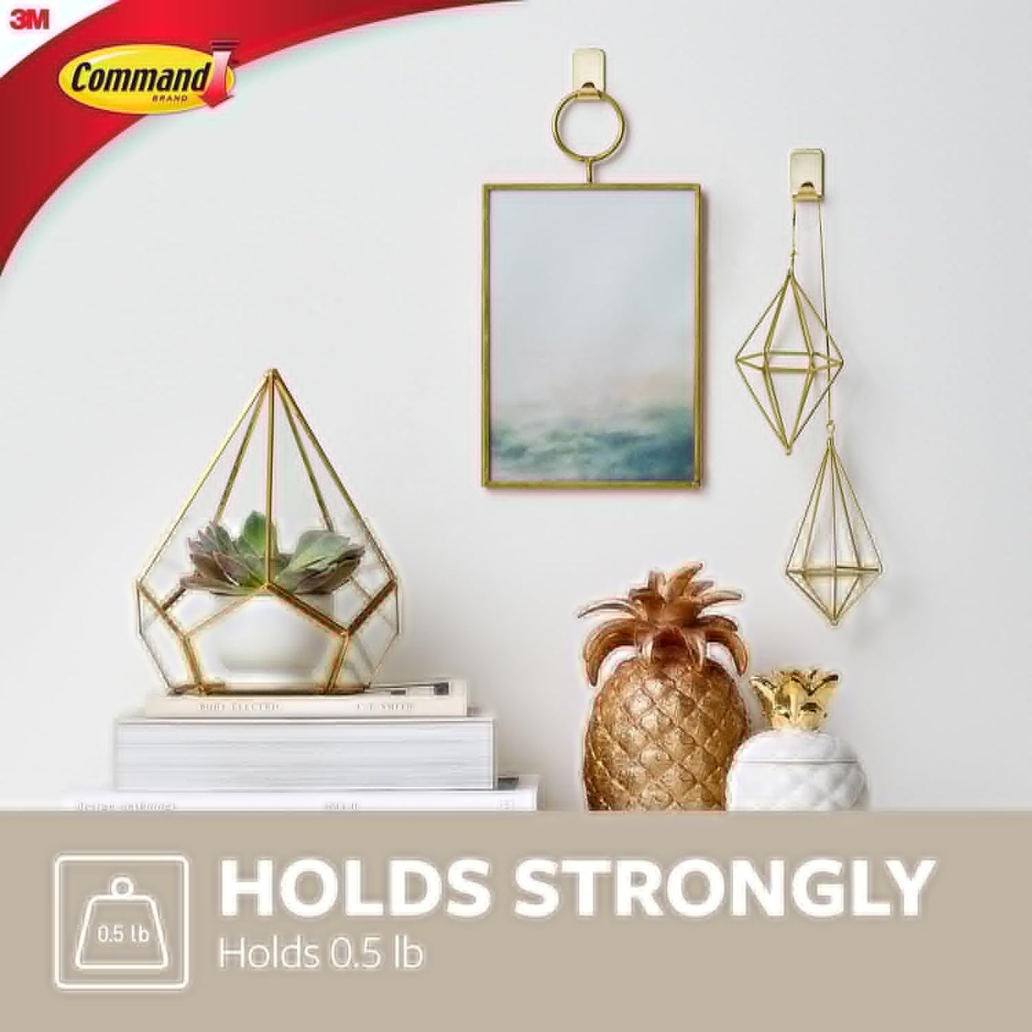 Command Small Metallic Hooks - Brass Color | Damage-Free Wall Hook with Adhesive Strips, Holds 0.5 lb