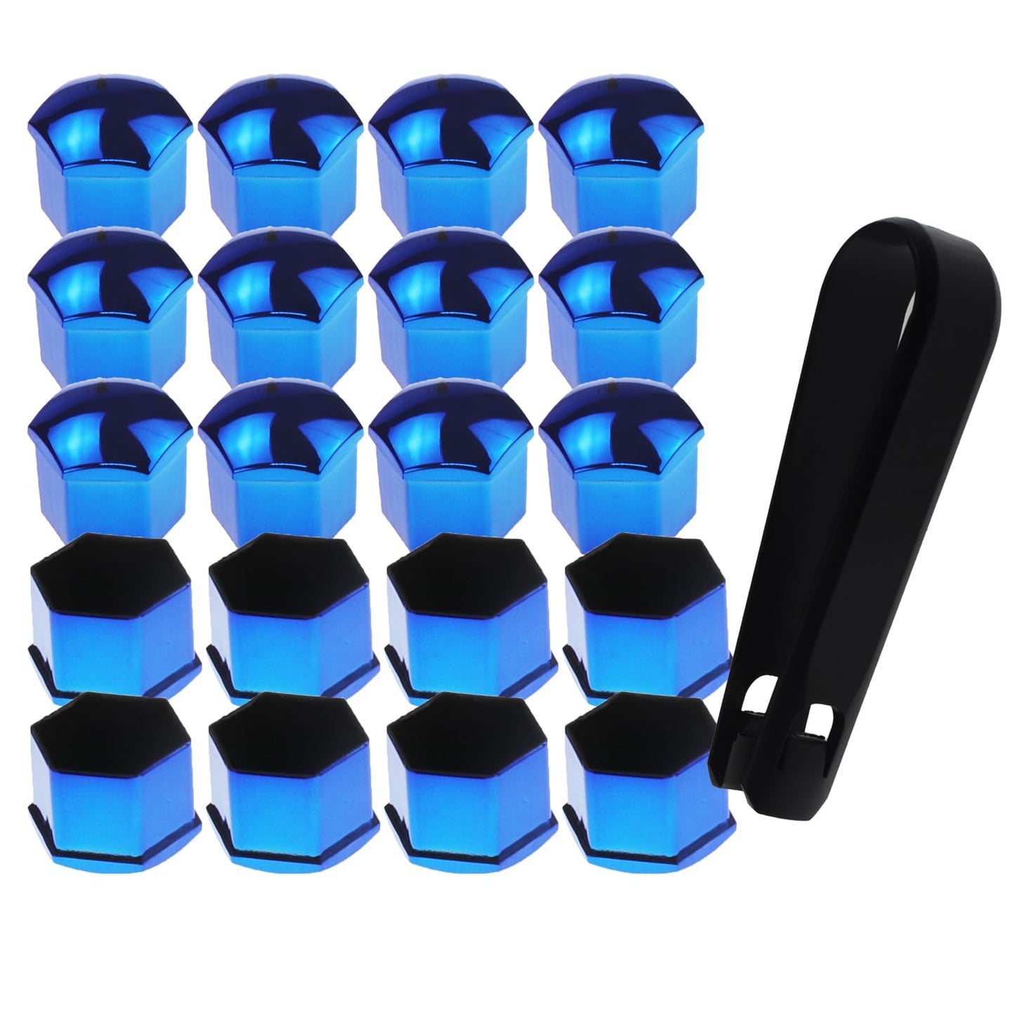 Nihfien 20 Pcs Wheel Lug Nut Covers, 17mm Universal Anti-Rust Car Tire Nut Caps, Hexagonal Plastic Tire Bolt Caps with Removal Tool (Blue)