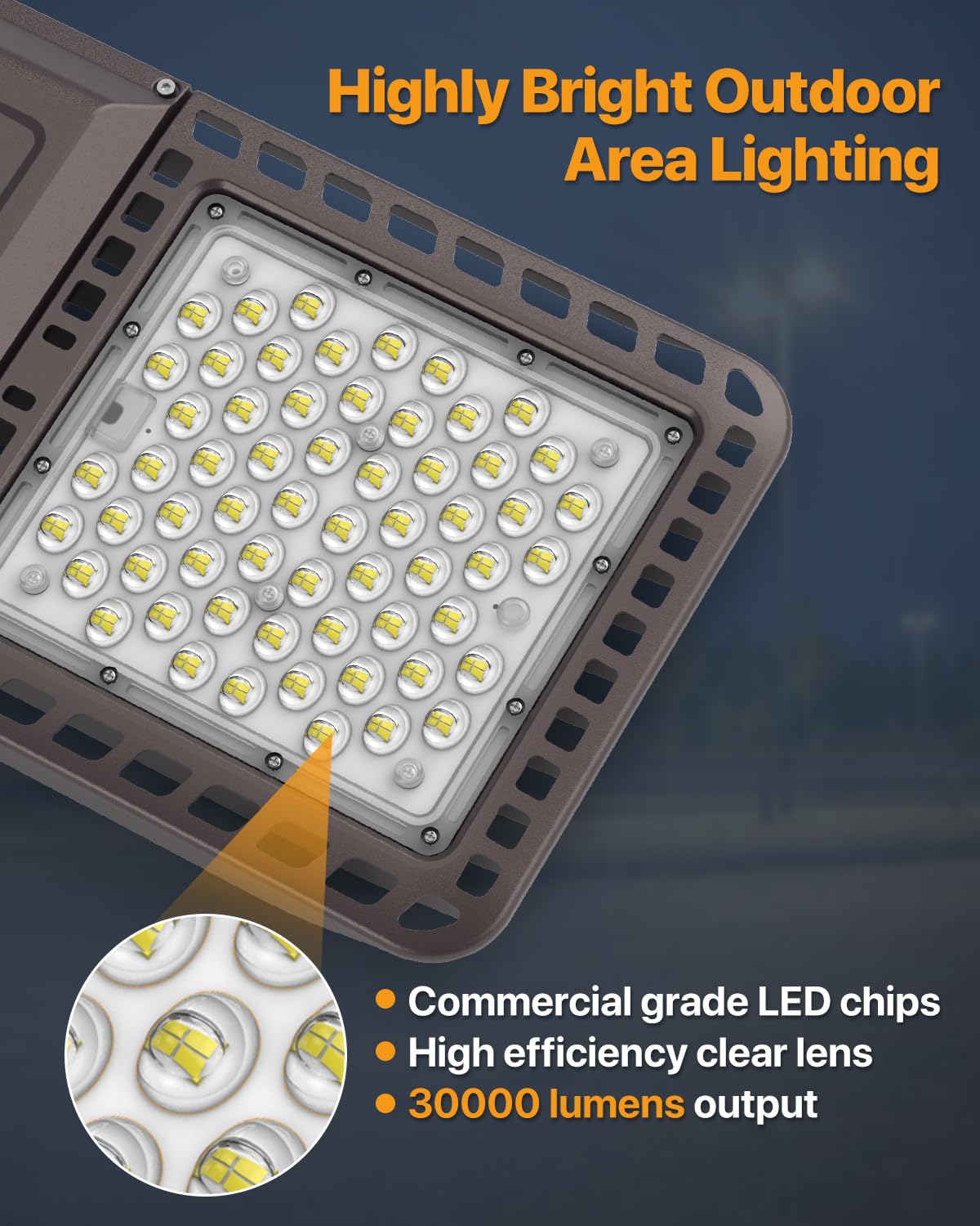 DEMILARE Parking Lot Lights 200W 30,000LM Slip Fitter Led Street Pole Light with Dusk-to-Dawn Photocell 5000K 100-277V IP65 Waterproof Outdoor Commercial Area Lighting for Parking Lot, Roadways 3PACK