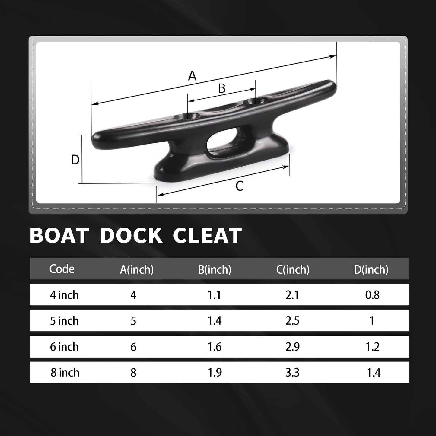 Laorde Nylon Boat Cleats Black, 4"/5"/6"/8", Marine Grade Dock Cleats for Rope, Kayak, Mooring, Canoe, Maritime Decor, Tie Down (5 inch 4 Pack)