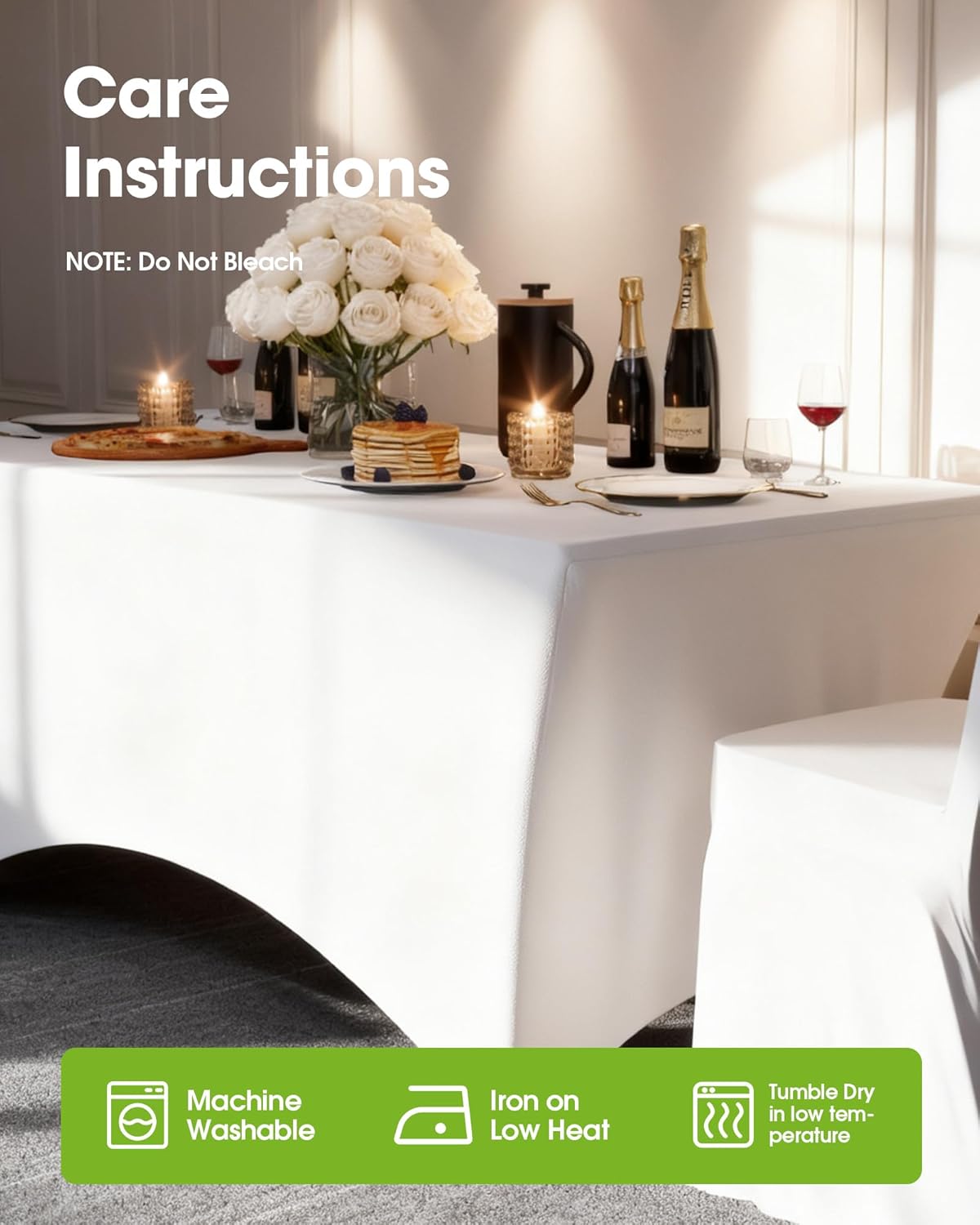Pureegg Spandex Tablecloth - 6ft Fitted Rectangle Cover | Wrinkle-Free Stretch for Parties & Weddings, White