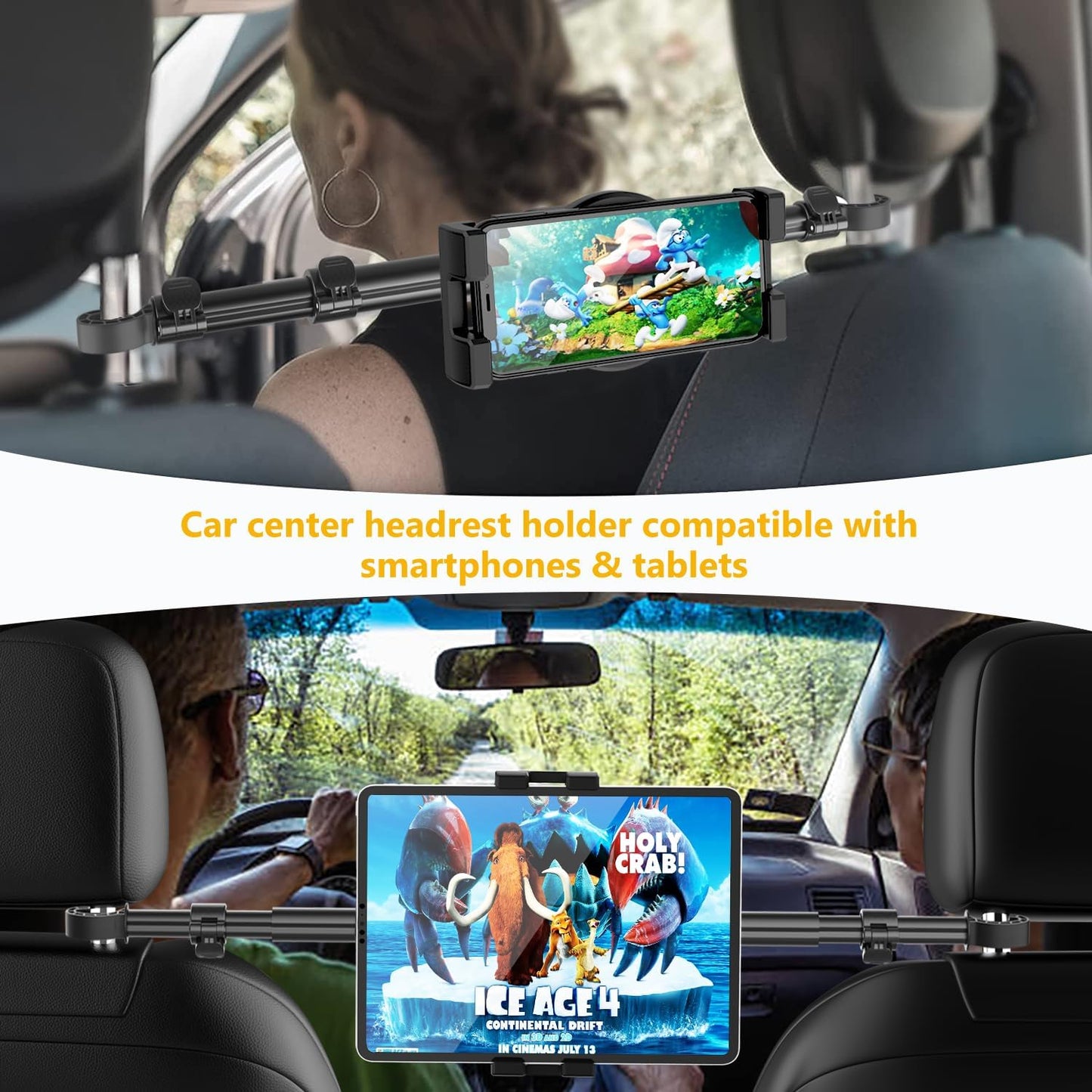 YOOZ 4-13" Car Headrest Tablet Holder, Car Back Seat iPad Mount Kids [Stretchable & Ultra-Stable] Between Seats Tablet
