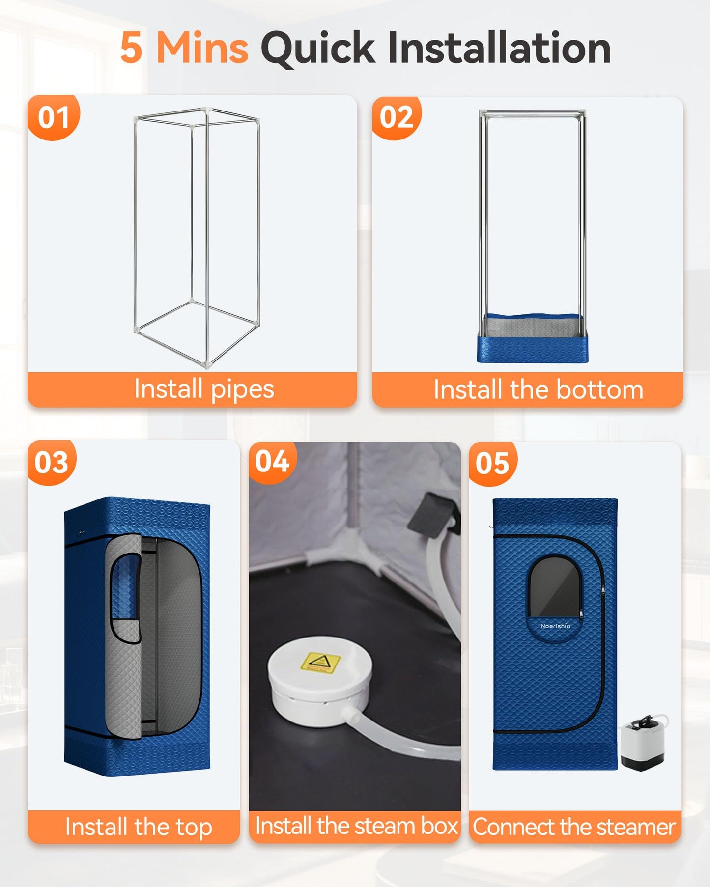 noerishia Portable Sauna for Home with 3L 1200W Steamer, Big Folding Chair, 99 Mins Timer, 9 Levels, Pernoanl Steam Sauna Tent Dual YKK Zippers for Home Spa Detoxification, 32' x32' x 71', Blue