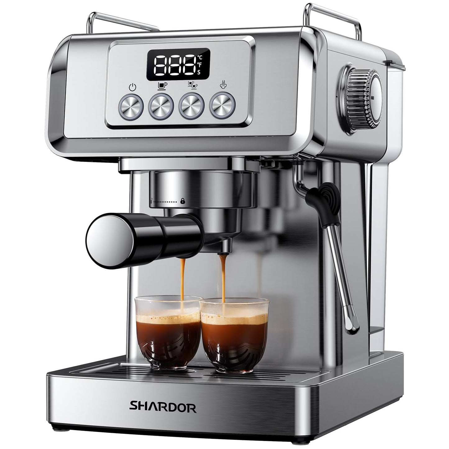 SHARDOR 20-Bar Espresso Machine for Home Barista, Espresso Coffee Maker with Temp Display, Built-In Steam Wand for Latte & Cappuccino, Stainless Steel, 1350W, 60oz Water Reservoir