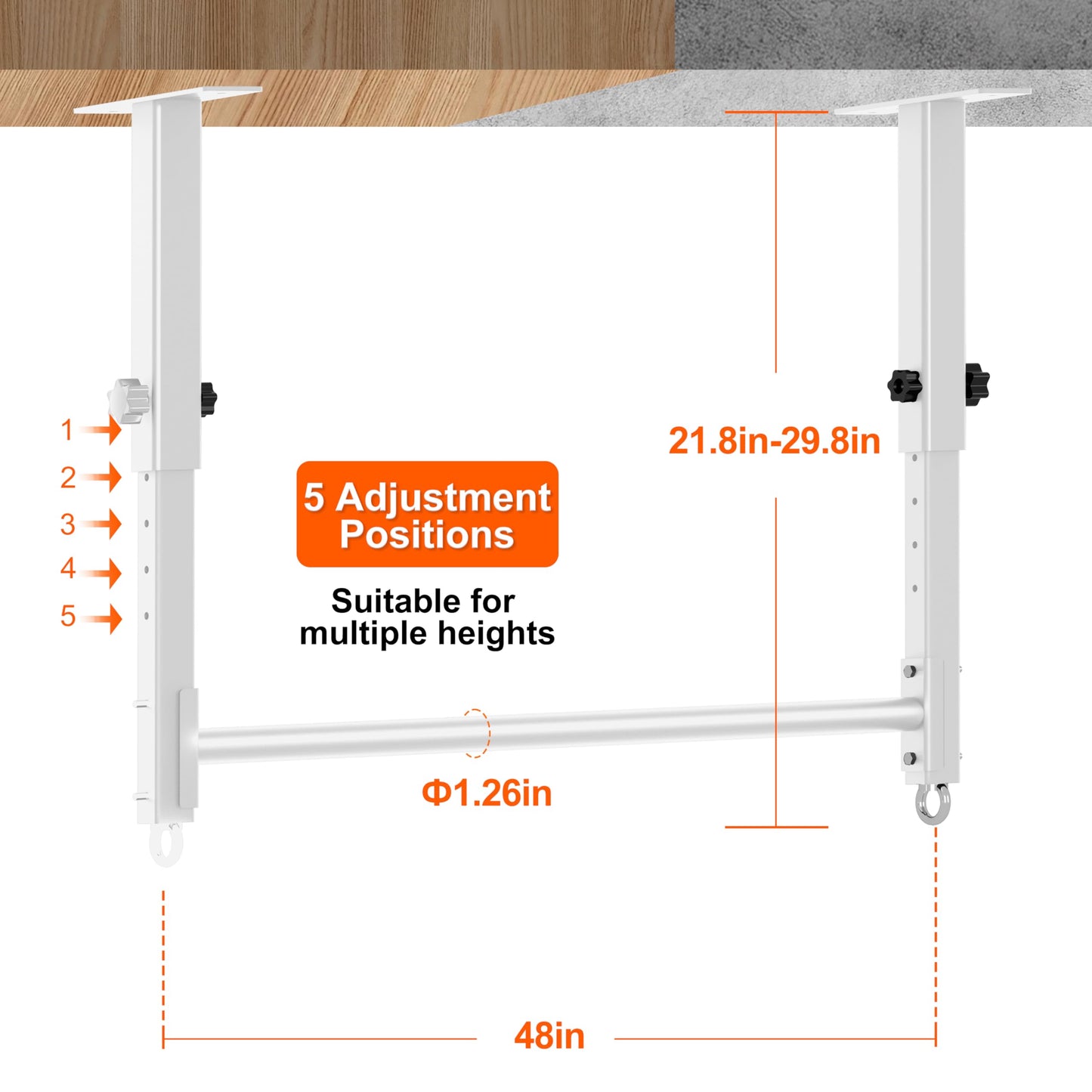 HWOOUSA 48" Ceiling Mount Pull Up Bar, Heavy Duty Multi-Grip Rafter Chin Up Bar for Garage/Basement/Backyard Ceiling Beam, Adjustable Height&Supports to 650 Lbs (White)