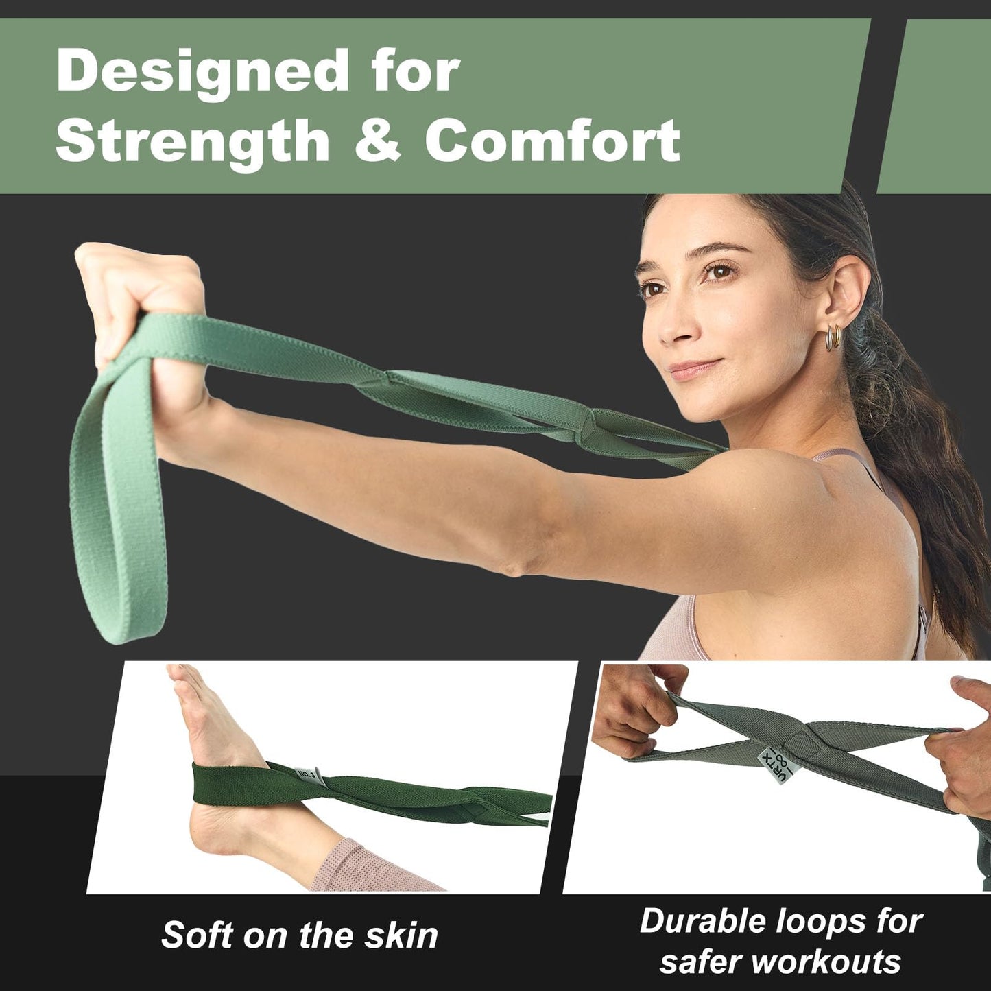 VRTX Stretch Straps for Exercise | Yoga & Pilates Stretching Bands w/ 7 Loops | Resistance Bands for Fitness Workout, Home Gym, Physical Therapy | Soft Mesh Cloth, Durable- Set of 2