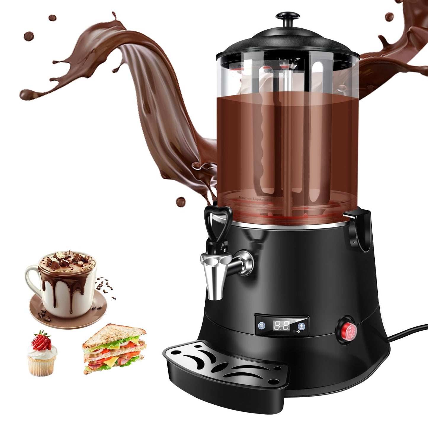 Commercial Hot Chocolate Machine & Beverage Dispenser, 10L Capacity, 110V Electric Warmer for Coffee, Hot Chocolate, Milk Tea, Black, Professional Grade for Cafes & Restaurants