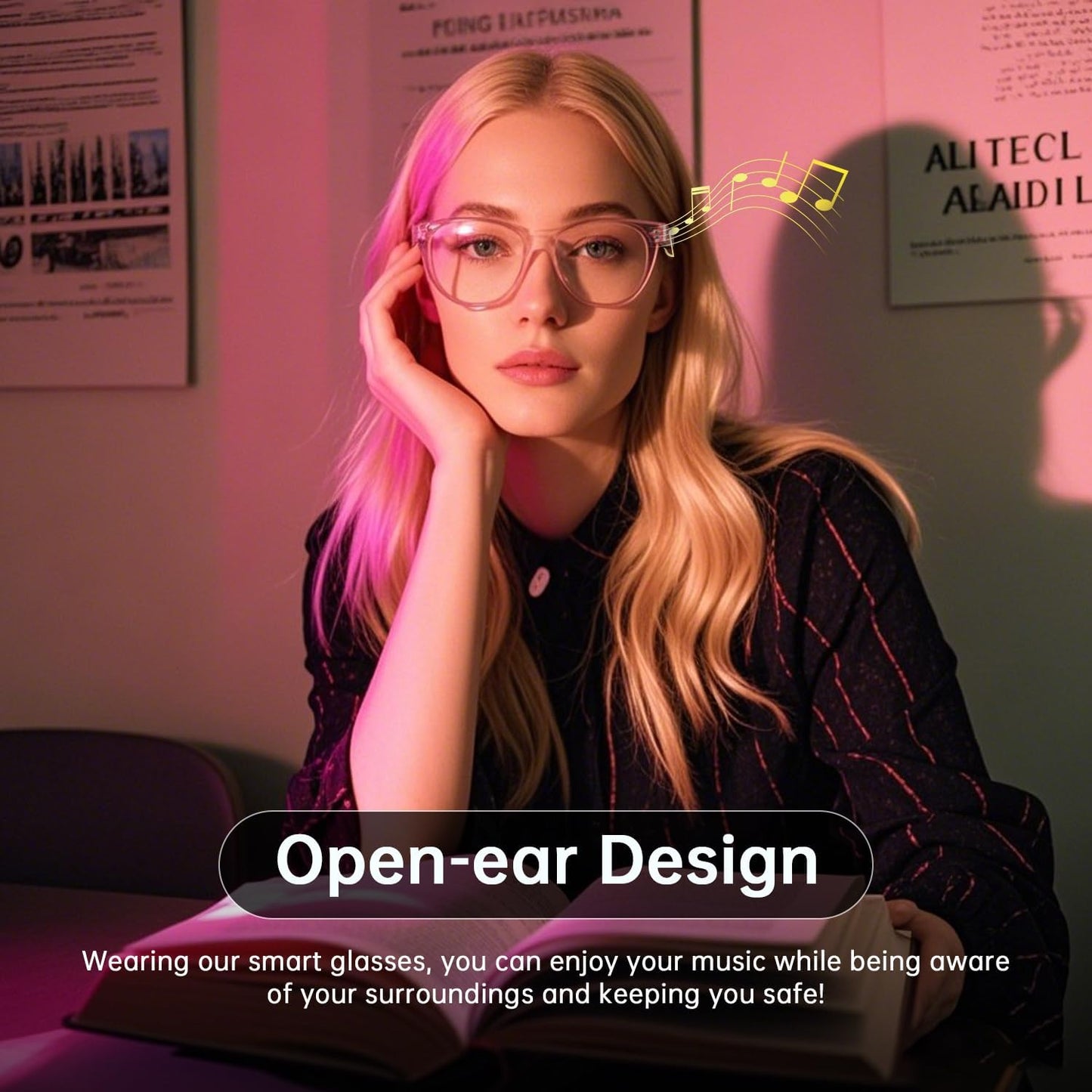 Tulbeys 5.3, Smart Glasses for Women, Blue Light Filtering LensesBluetooth Audio & Mic, Intelligent Touch,Open-Ear
