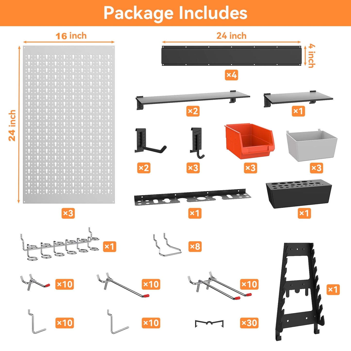 WALMANN 113 PCS Pegboard Wall Tool Organizer Kit with Pegboard Hooks, Bins, Pegboard Tools Storage System for Garage, Modular Peg Board, Tools Organizer Board with Hooks(Grey)