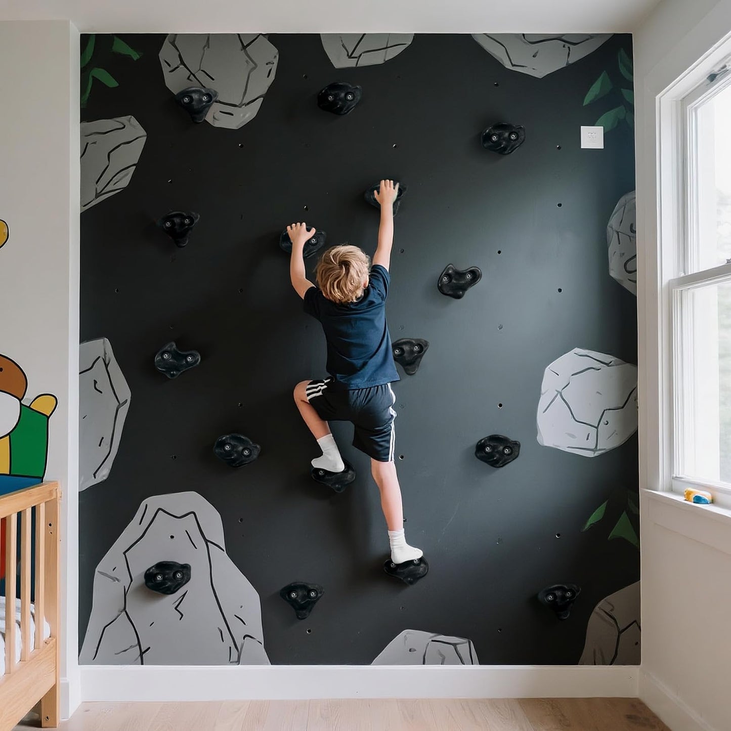 18PCS Climbing Holds for Kids,Large Climbing Holds for Play Set, Rock Wall Climbing Kit with Hardware for Indoor and Outdoor Climbing, Swingset - Adult Rock Wall Holds with Mounting Hardware (Black)